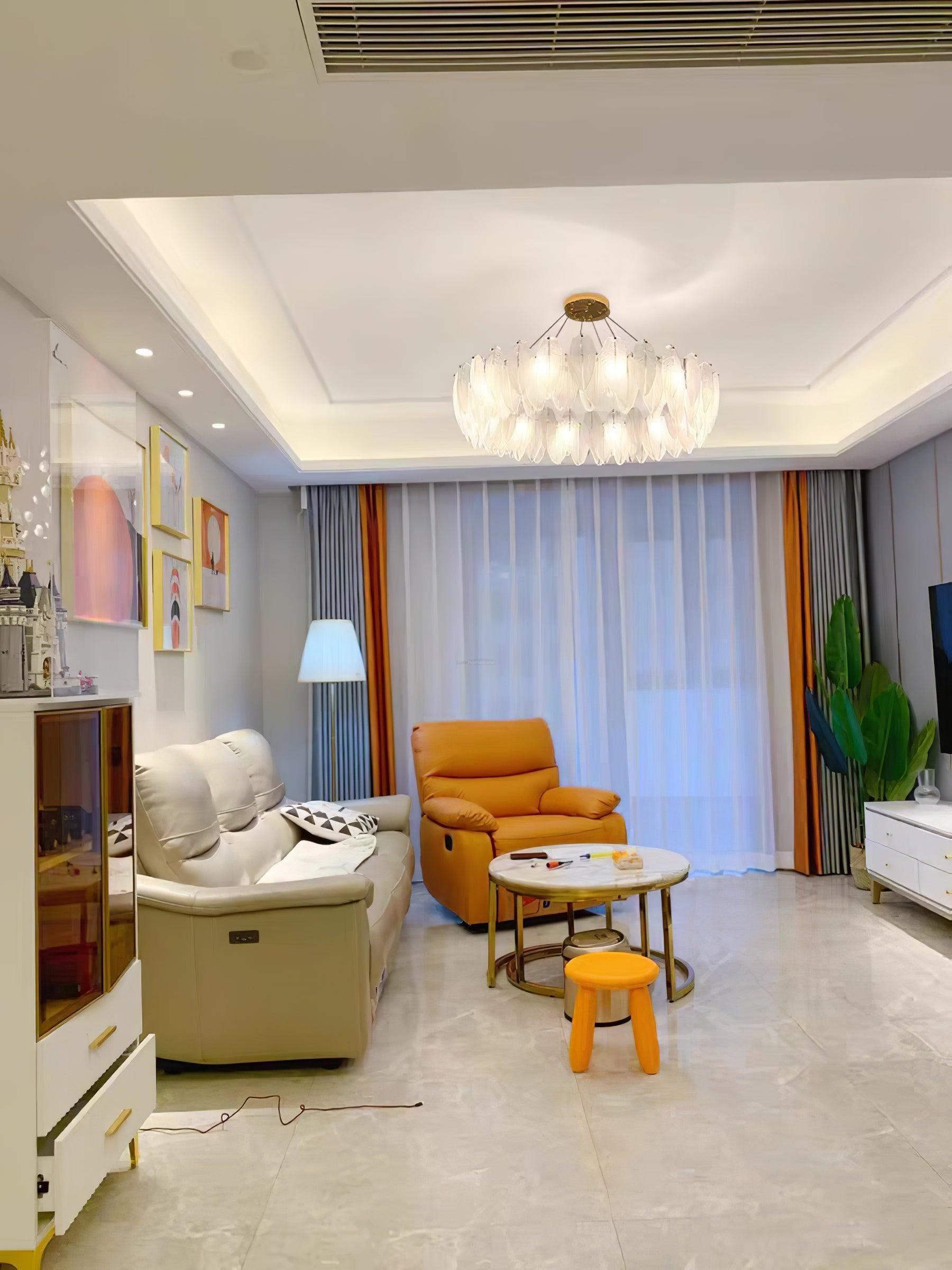 Glass Feather Style Chandelier-Sylvia Space