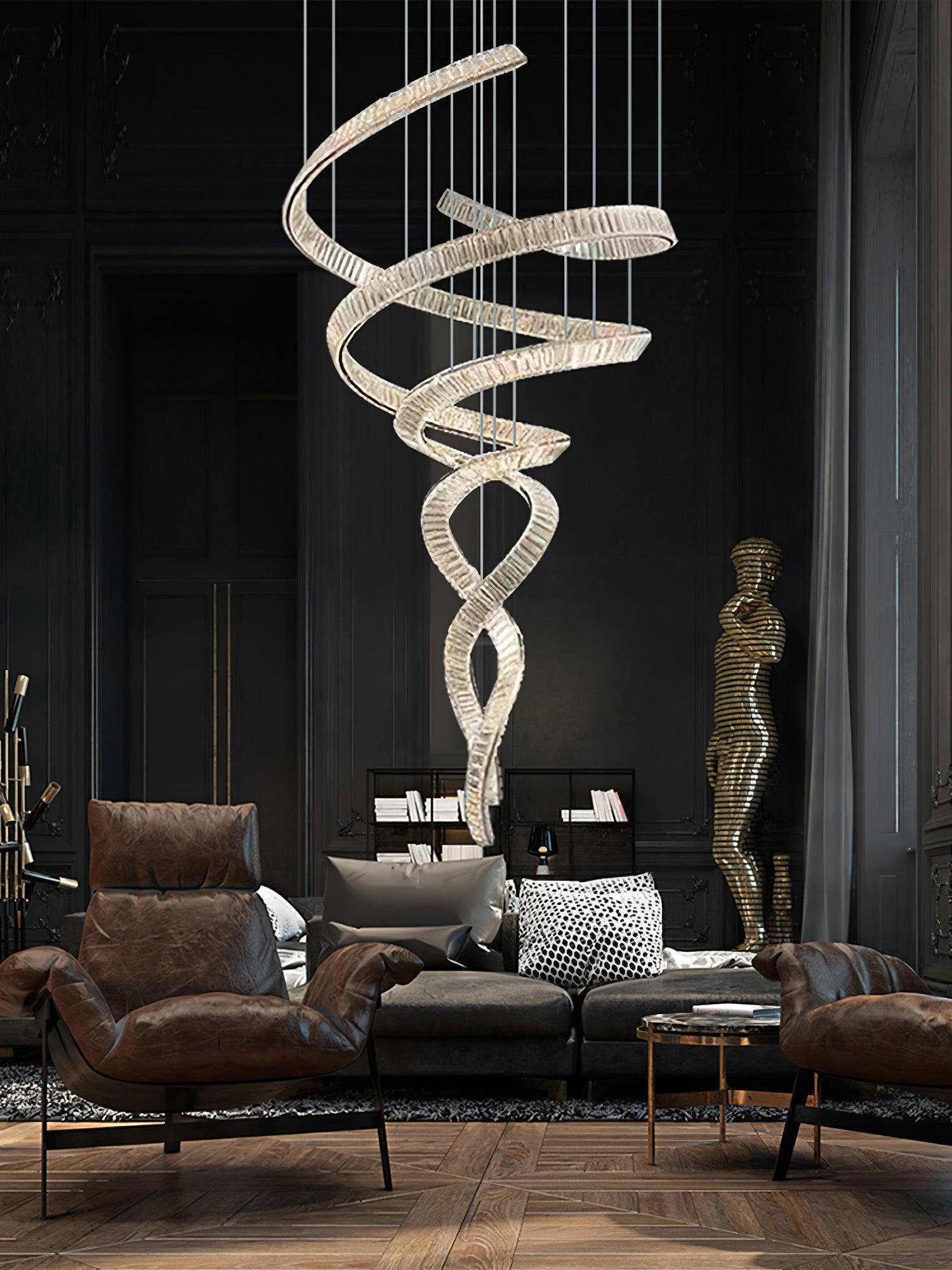 Long Spiral Crystal Chandelier ∅ 31.5″-Sylvia Space