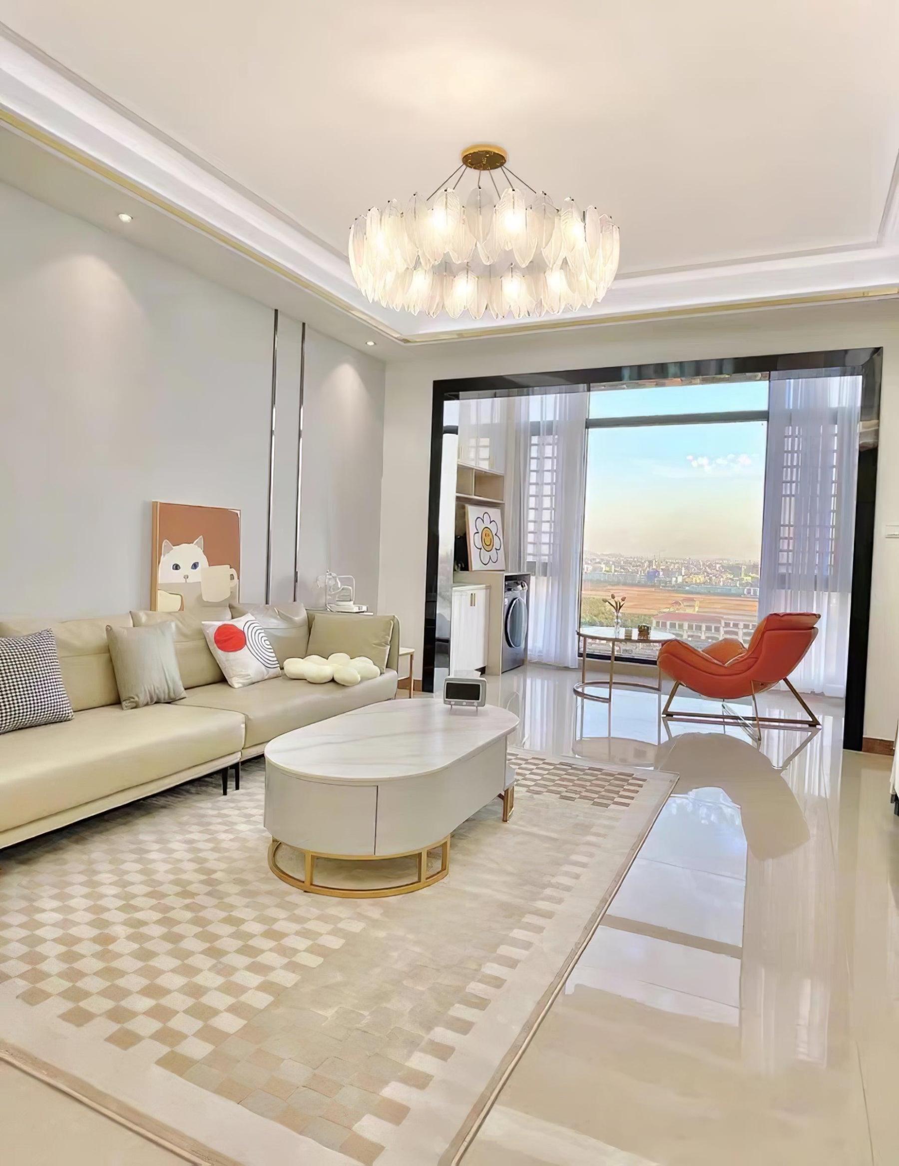 Glass Feather Style Chandelier-Sylvia Space