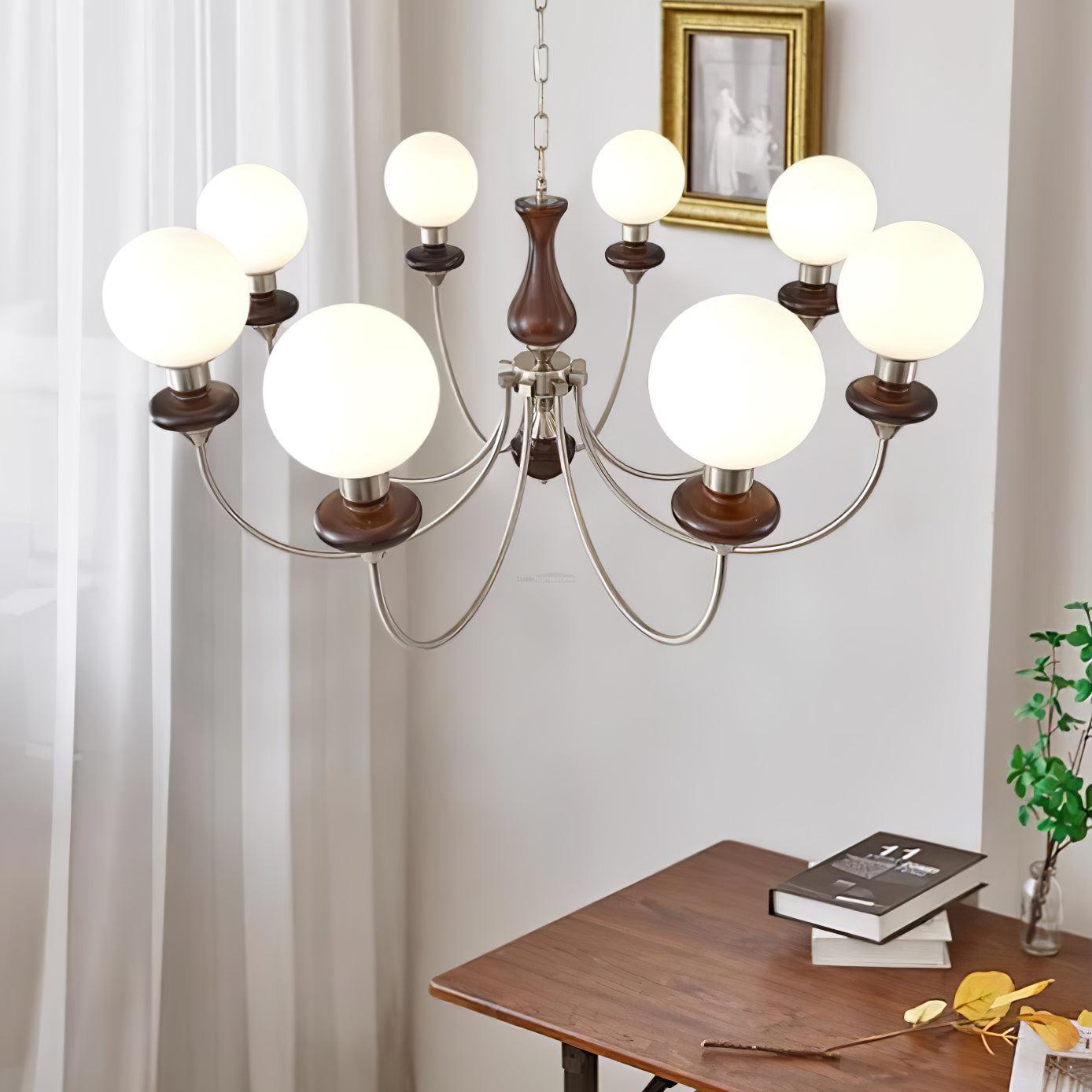 Walnut Brass Chandelier with 3/6/8 lamps-Sylvia Space