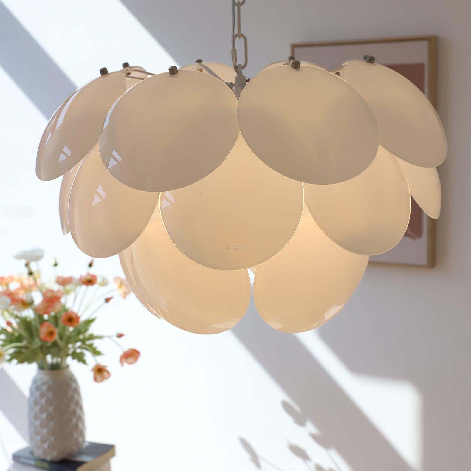 Luminous Petal Glass Round Chandelier-Sylvia Space