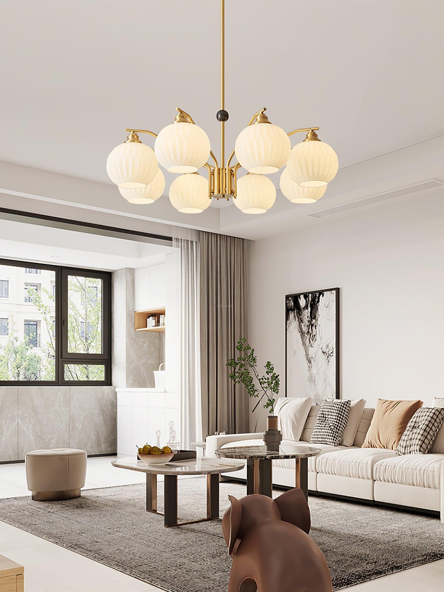 Ribbed Glass Gold Chandelier with 3/5/8 heads-Sylvia Space