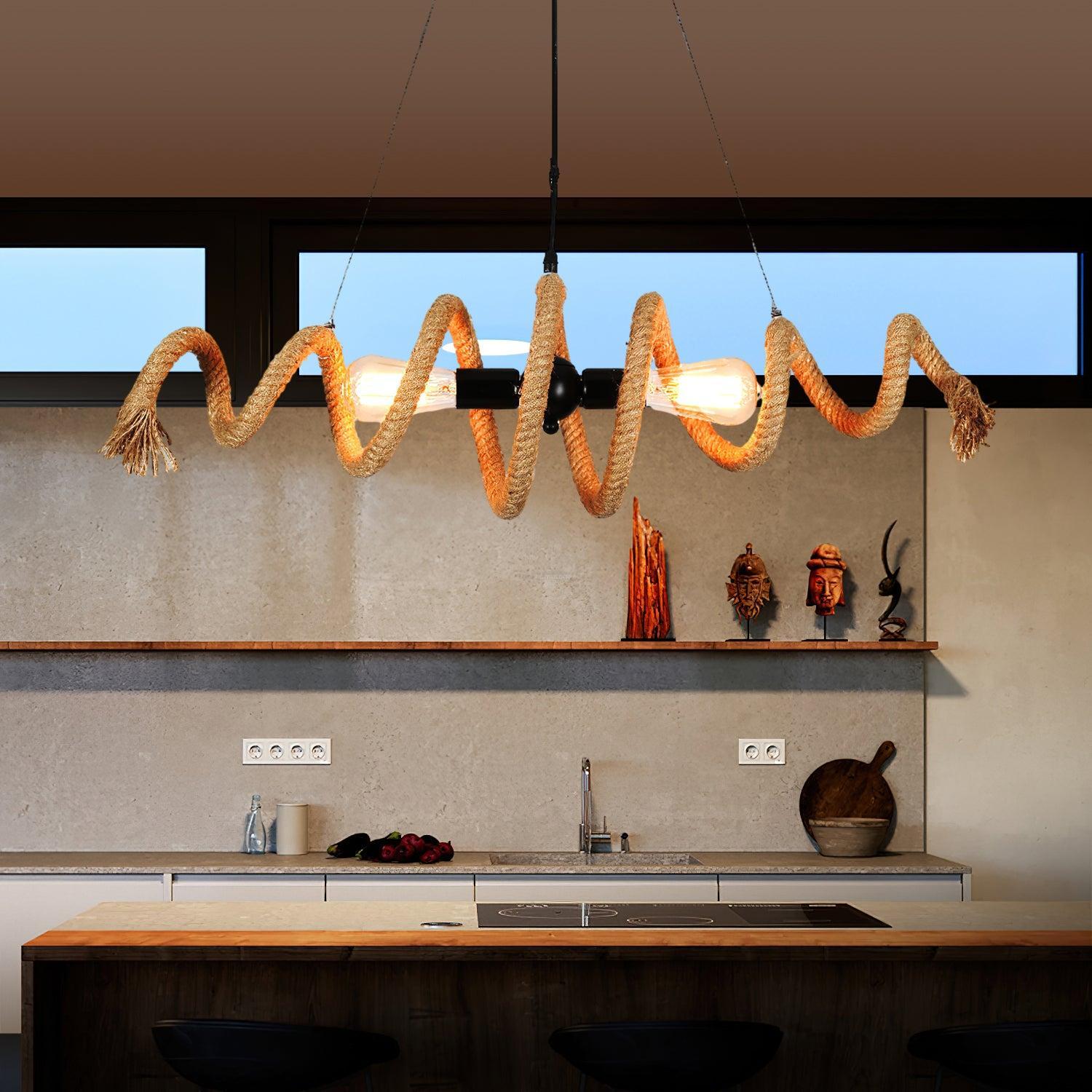 Hemp Rope Industrial Spiral Chandelier ∅ 31.5″-Sylvia Space