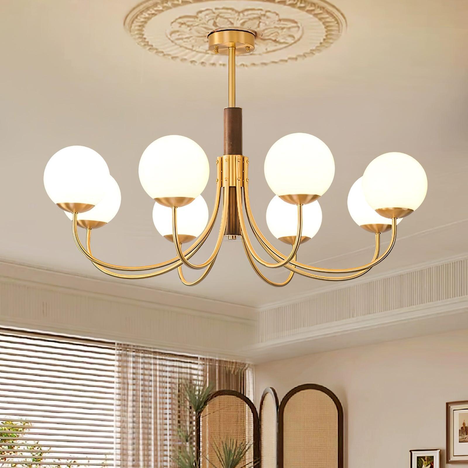 Midas Touch Walnut Sphere Chandelier with 3/6/8 heads-Sylvia Space