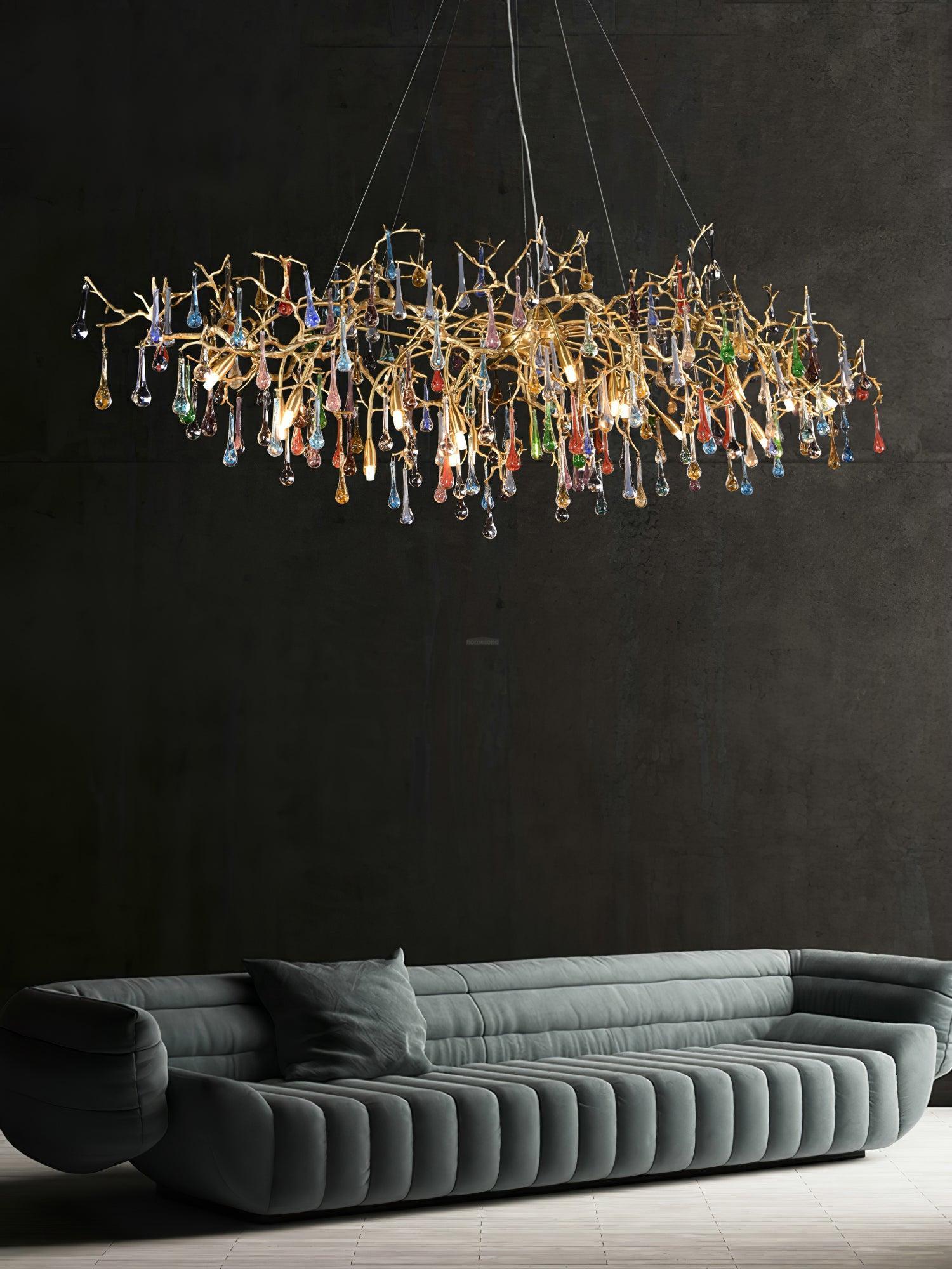 Colorful Teardrop Brass Branch Chandelier-Sylvia Space