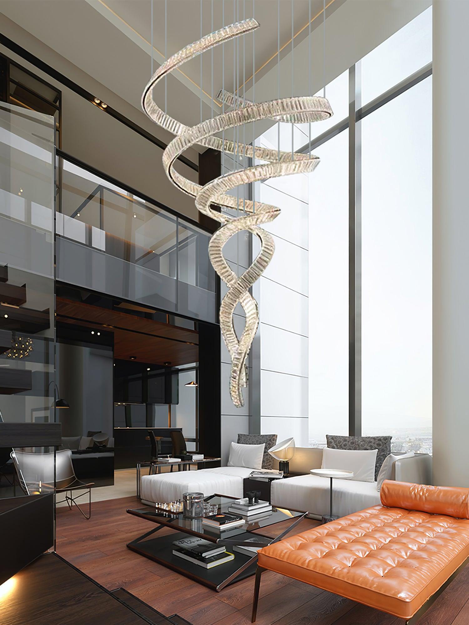 Long Spiral Crystal Chandelier ∅ 31.5″-Sylvia Space