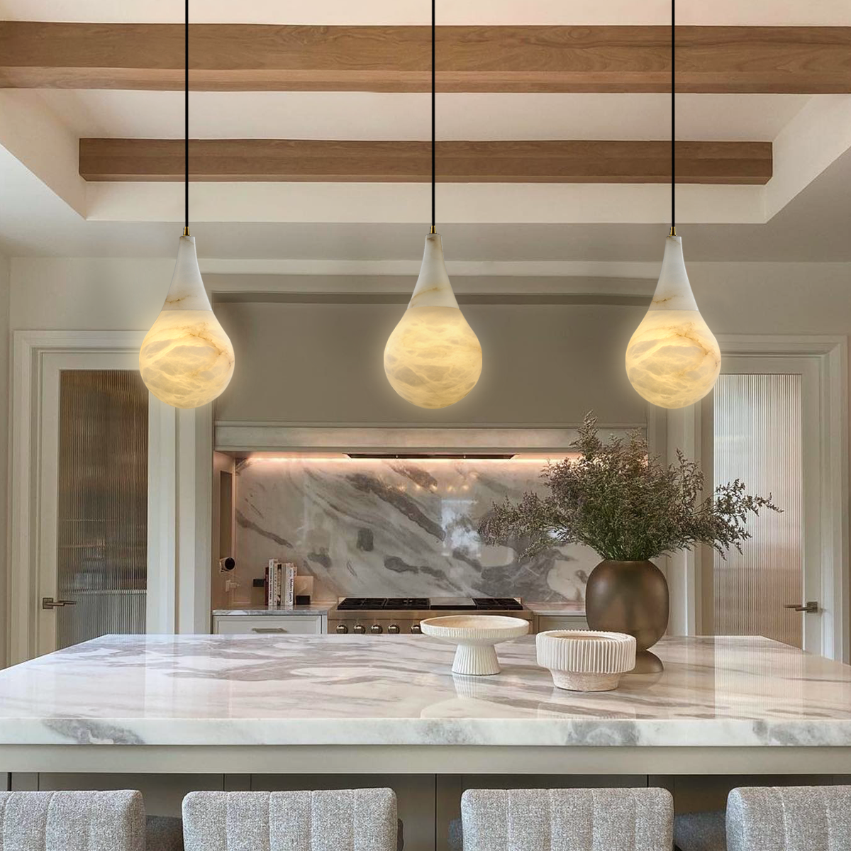 Loreley Teardrop Alabaster Pendant, Kitchen Island Pendant Lighting
