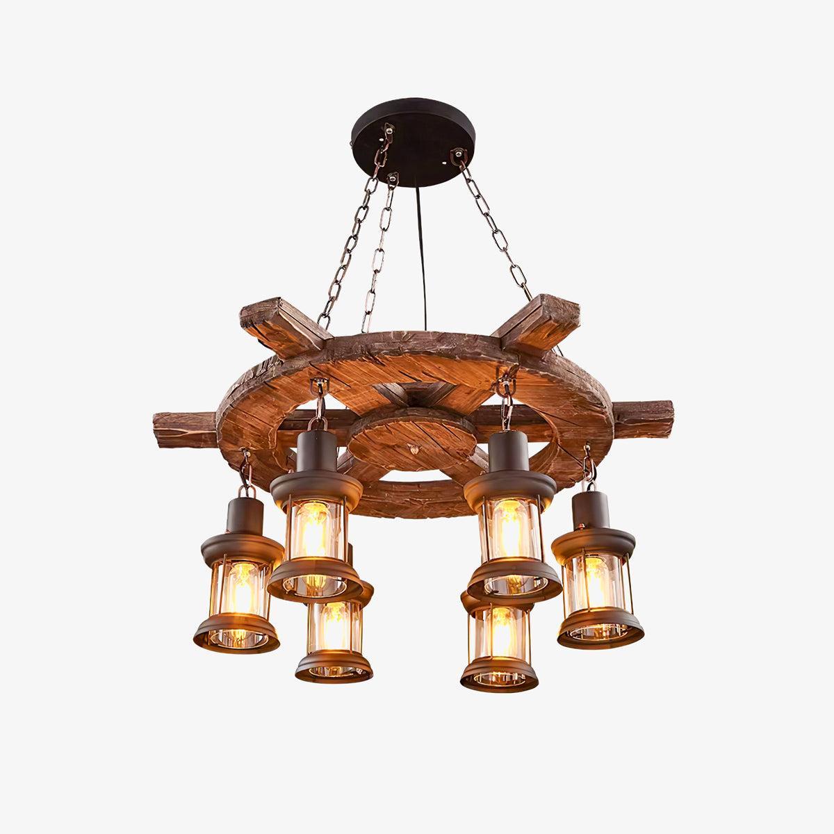 Nautical Industrial Style Wooden Chandelier with 1/3/6/8 heads-Sylvia Space