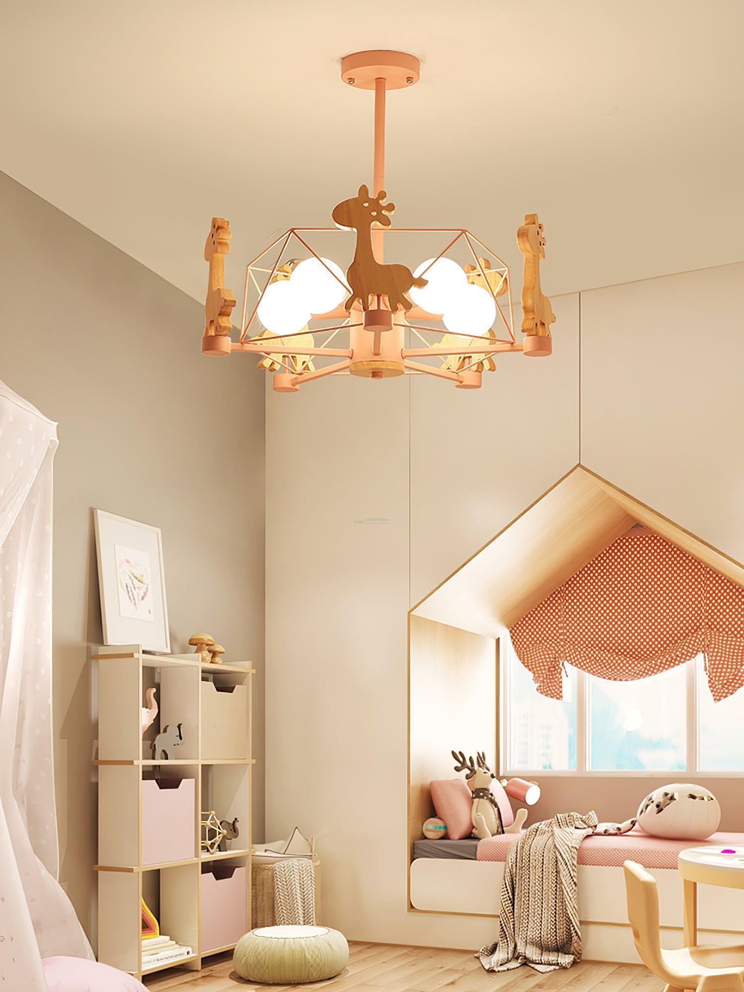 Lovely Deer Wooden Chandelier ∅ 20.8″-Sylvia Space