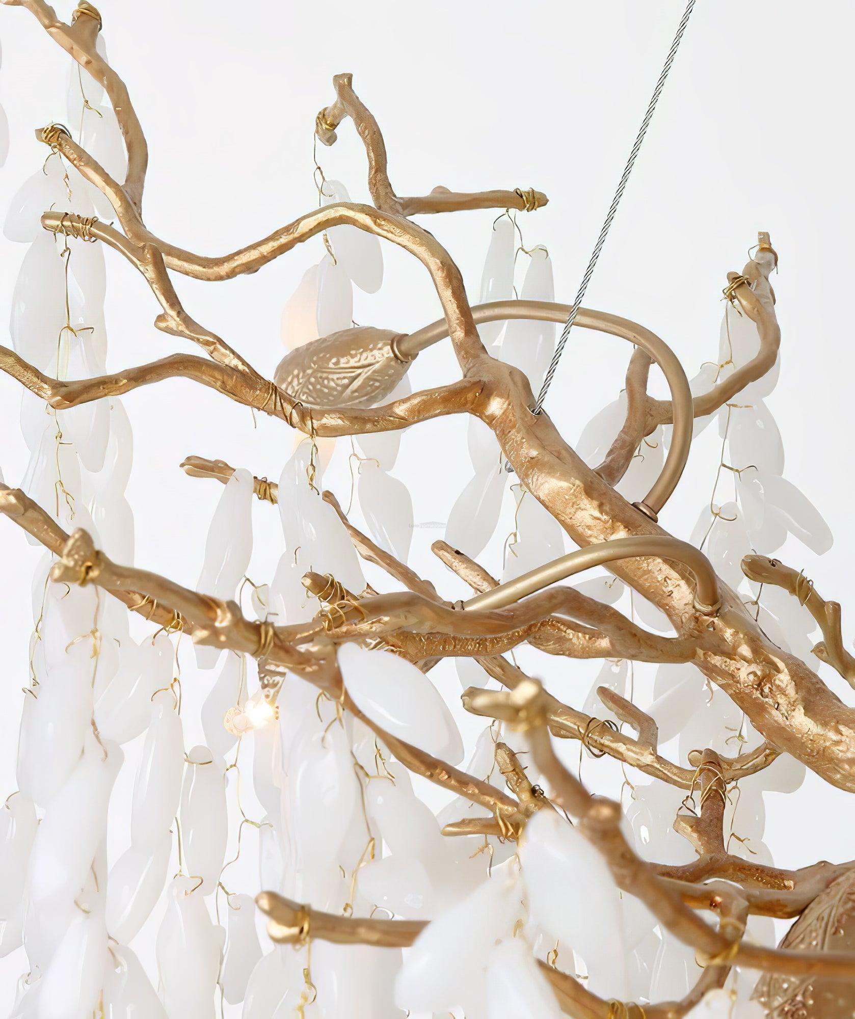 White Jade Branch Brass Round Chandelier-Sylvia Space