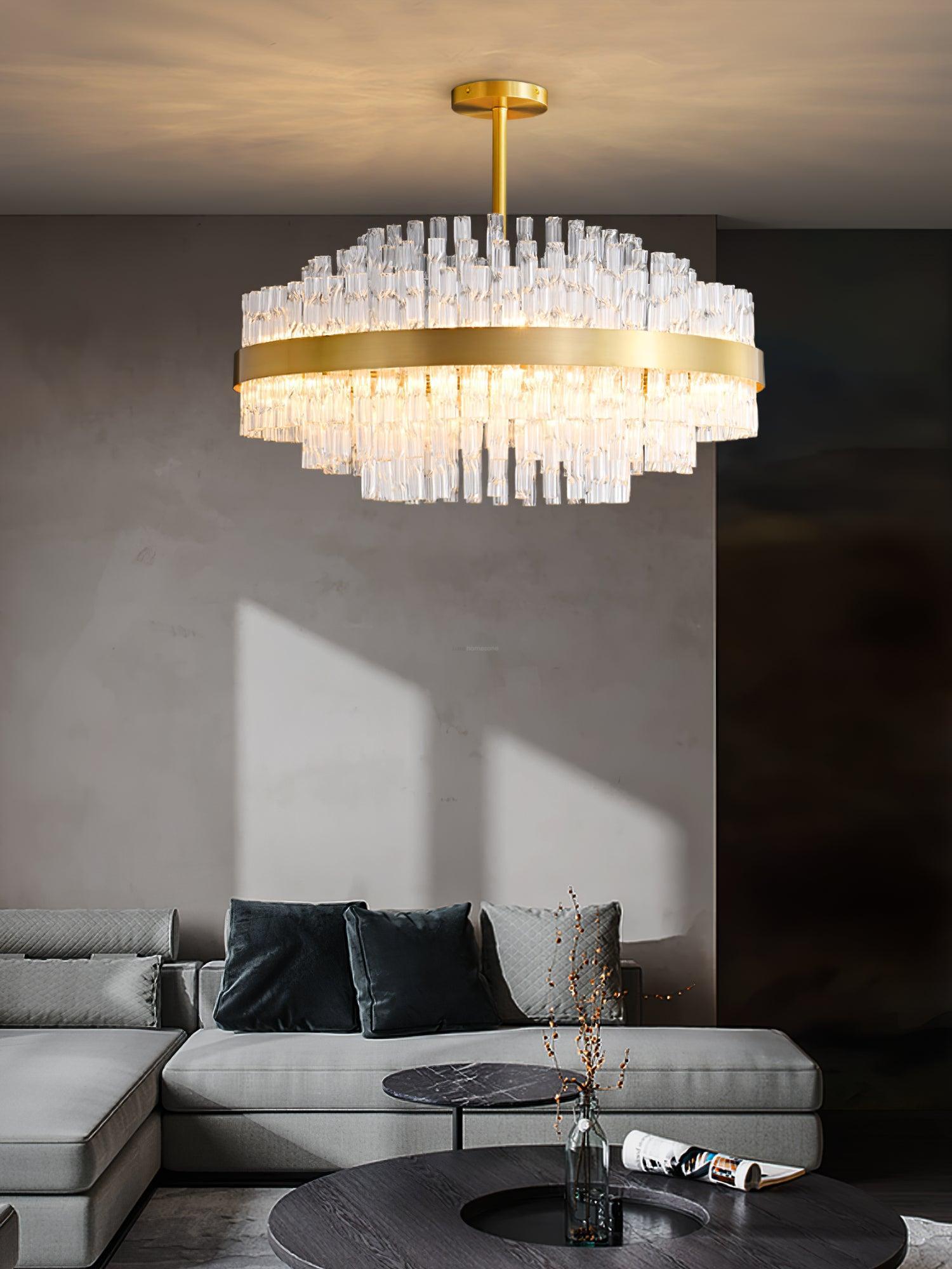 Gold & Clear Rod Round/Long canopy Chandelier-Sylvia Space