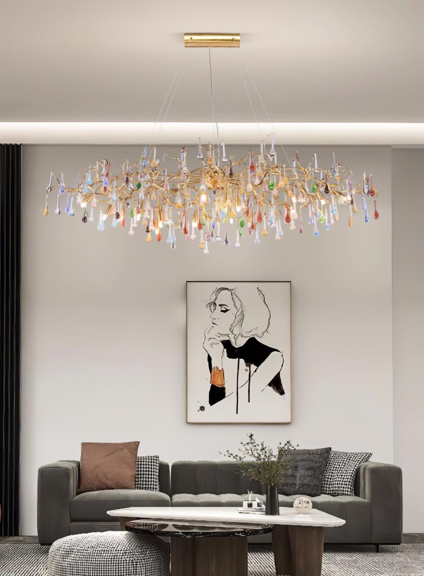 Colorful Teardrop Brass Branch Chandelier-Sylvia Space