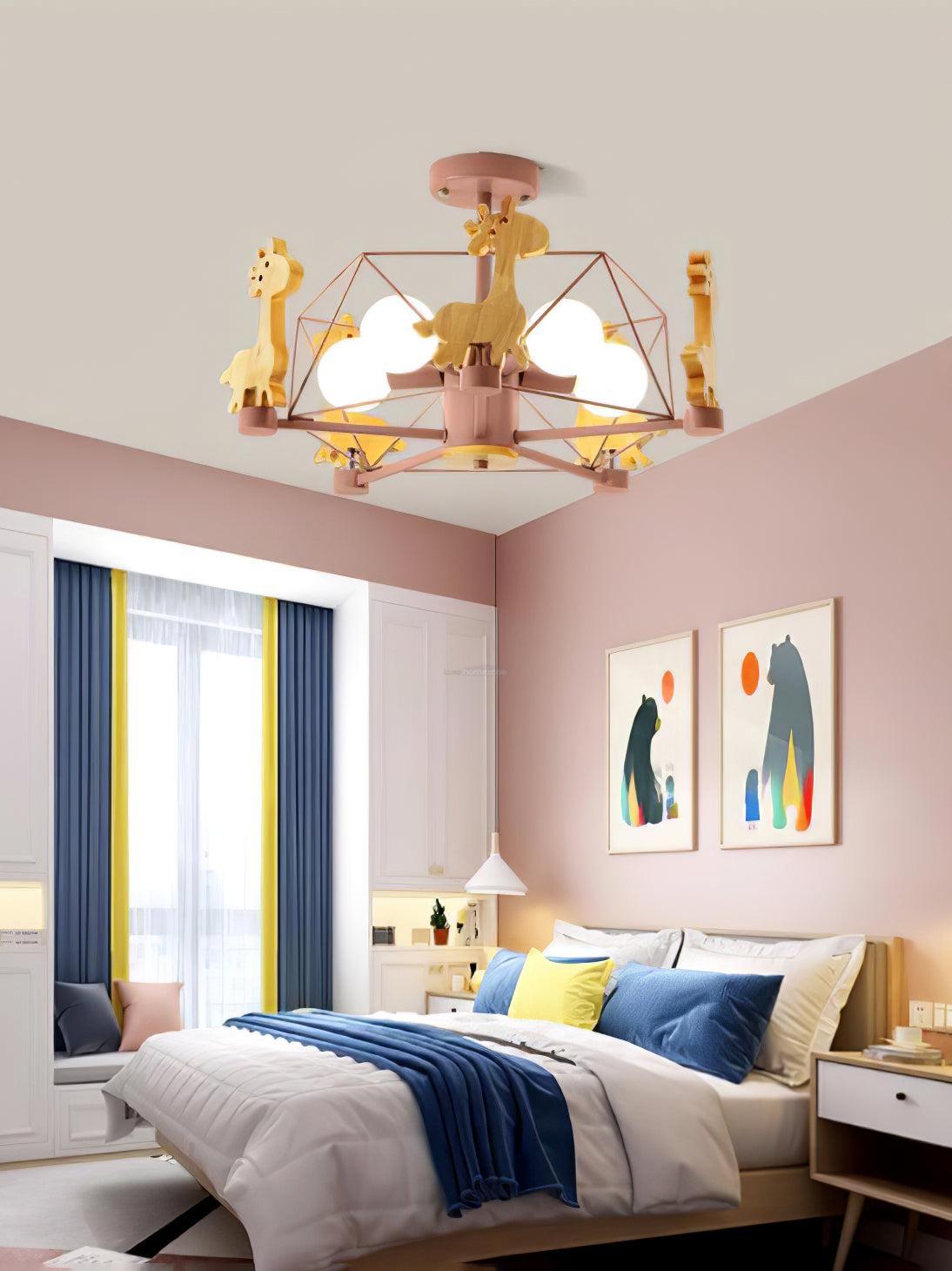 Lovely Deer Wooden Chandelier ∅ 20.8″-Sylvia Space