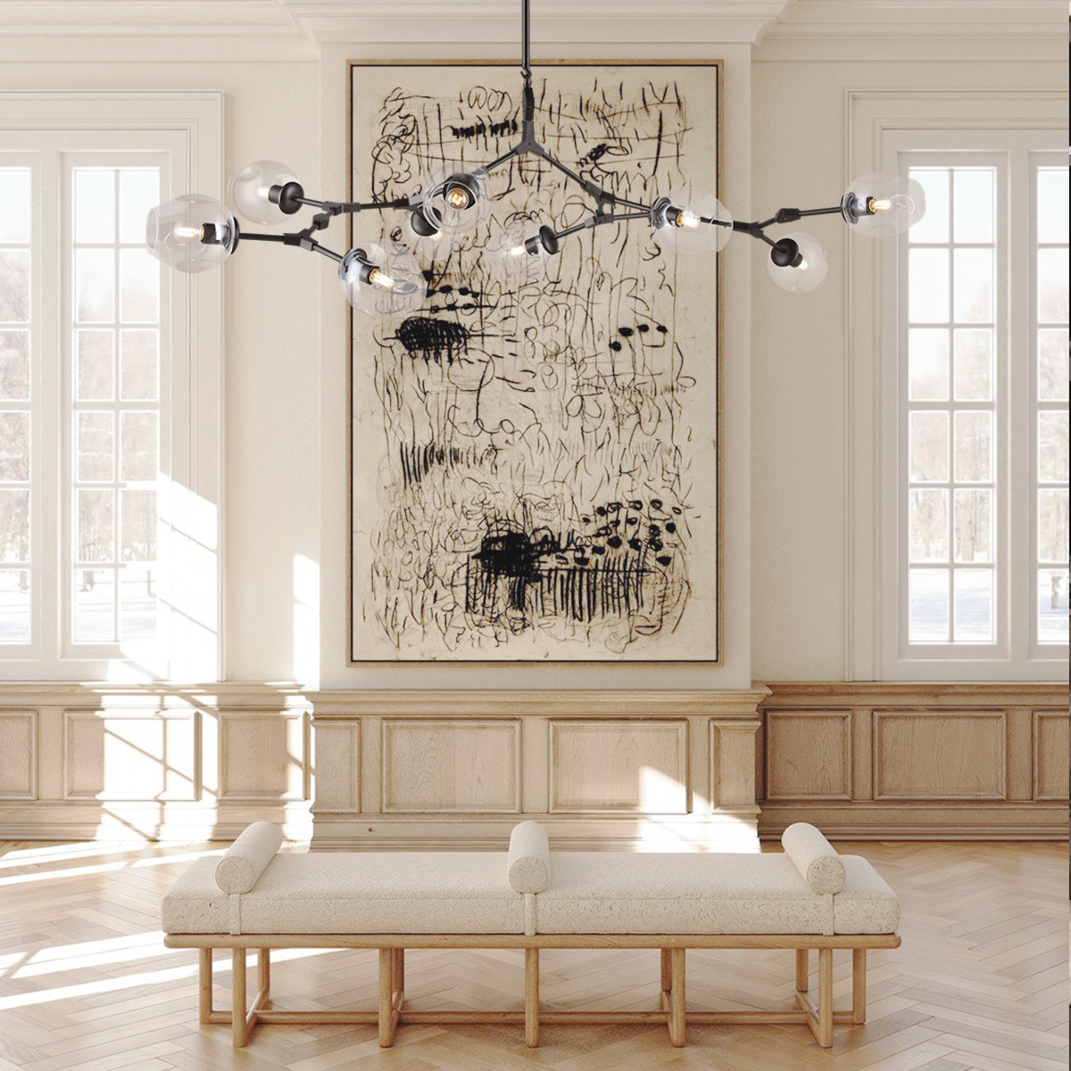 Metal Horizontal Globe Bubble Chandelier.-Sylvia Space