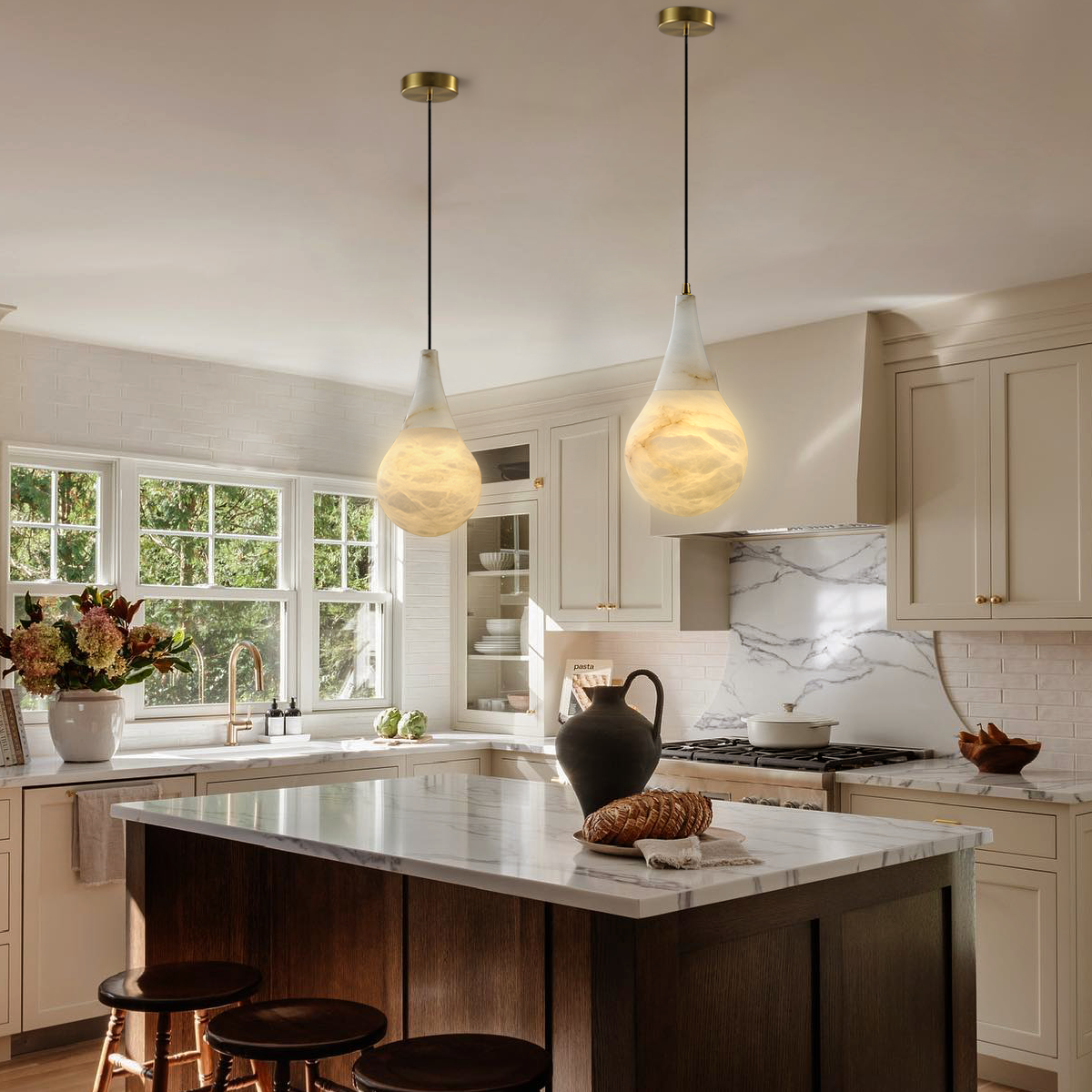 Loreley Teardrop Alabaster Pendant, Kitchen Island Pendant Lighting