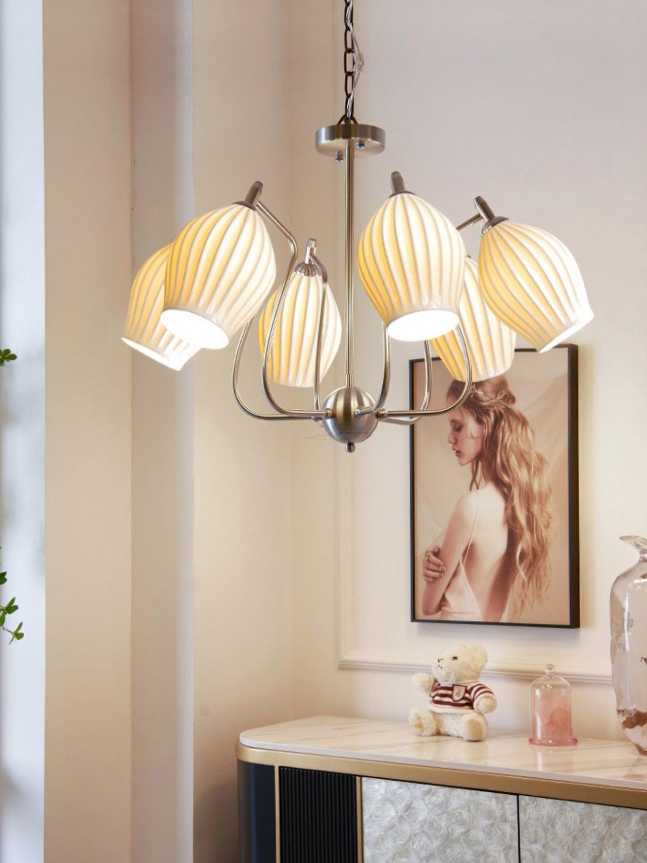 Ceramic Ribbed Chandelier with 4/6/8 heads-Sylvia Space