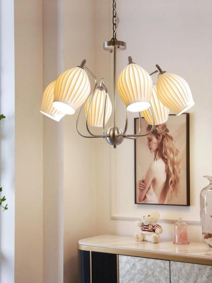 Ceramic Ribbed Chandelier with 4/6/8 heads-Sylvia Space