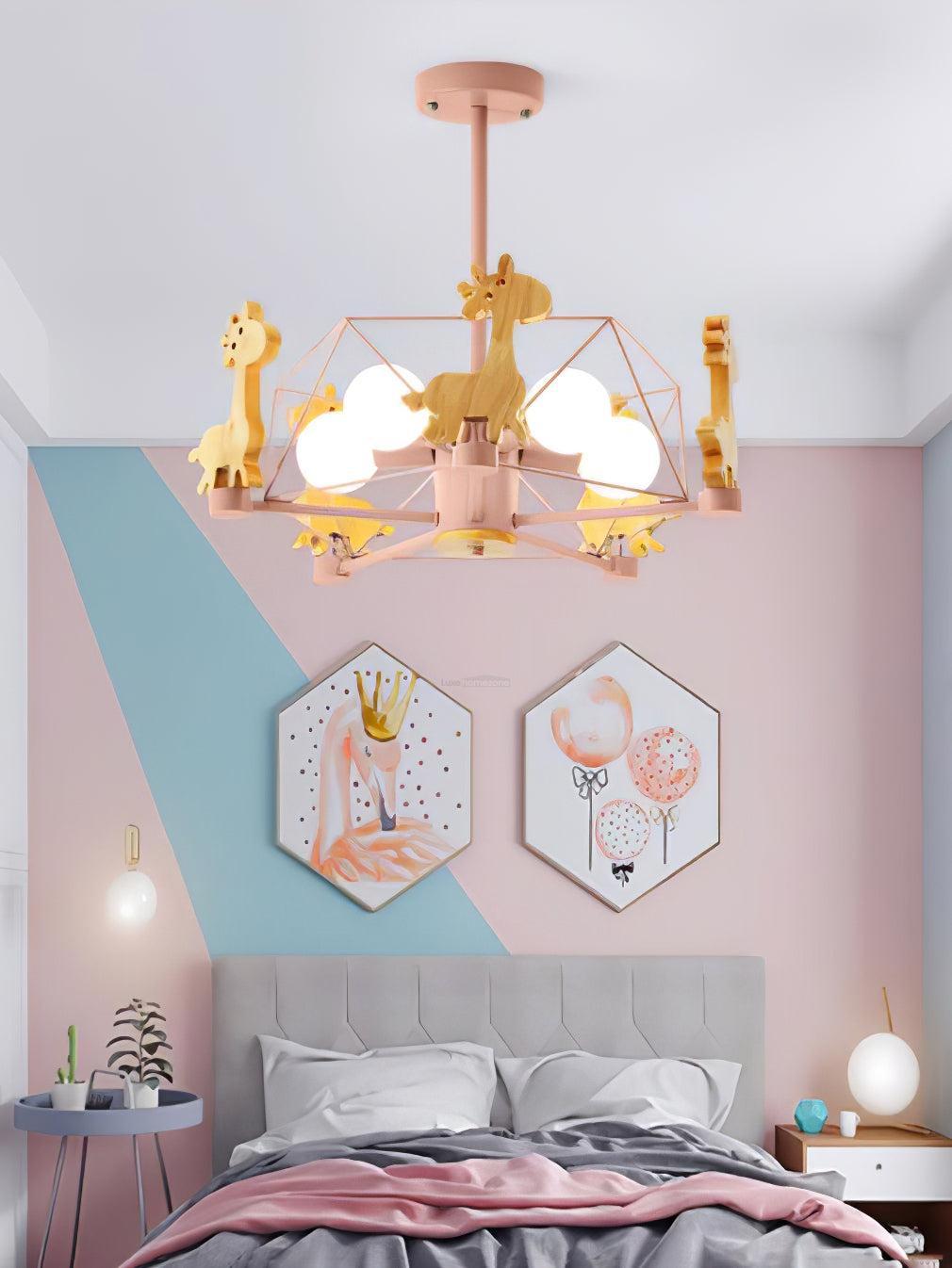 Lovely Deer Wooden Chandelier ∅ 20.8″-Sylvia Space