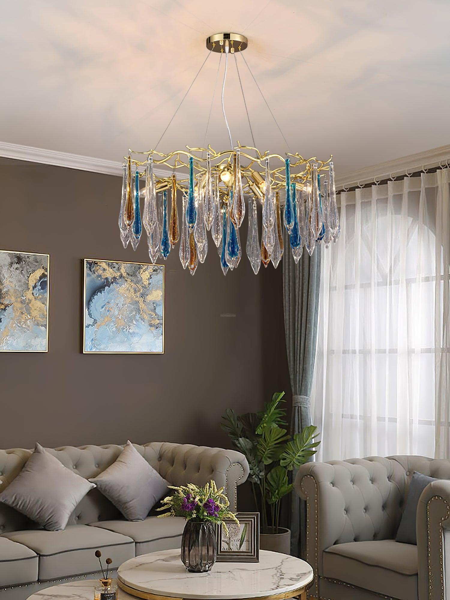 Gold Round Teardrop Style Chandelier-Sylvia Space