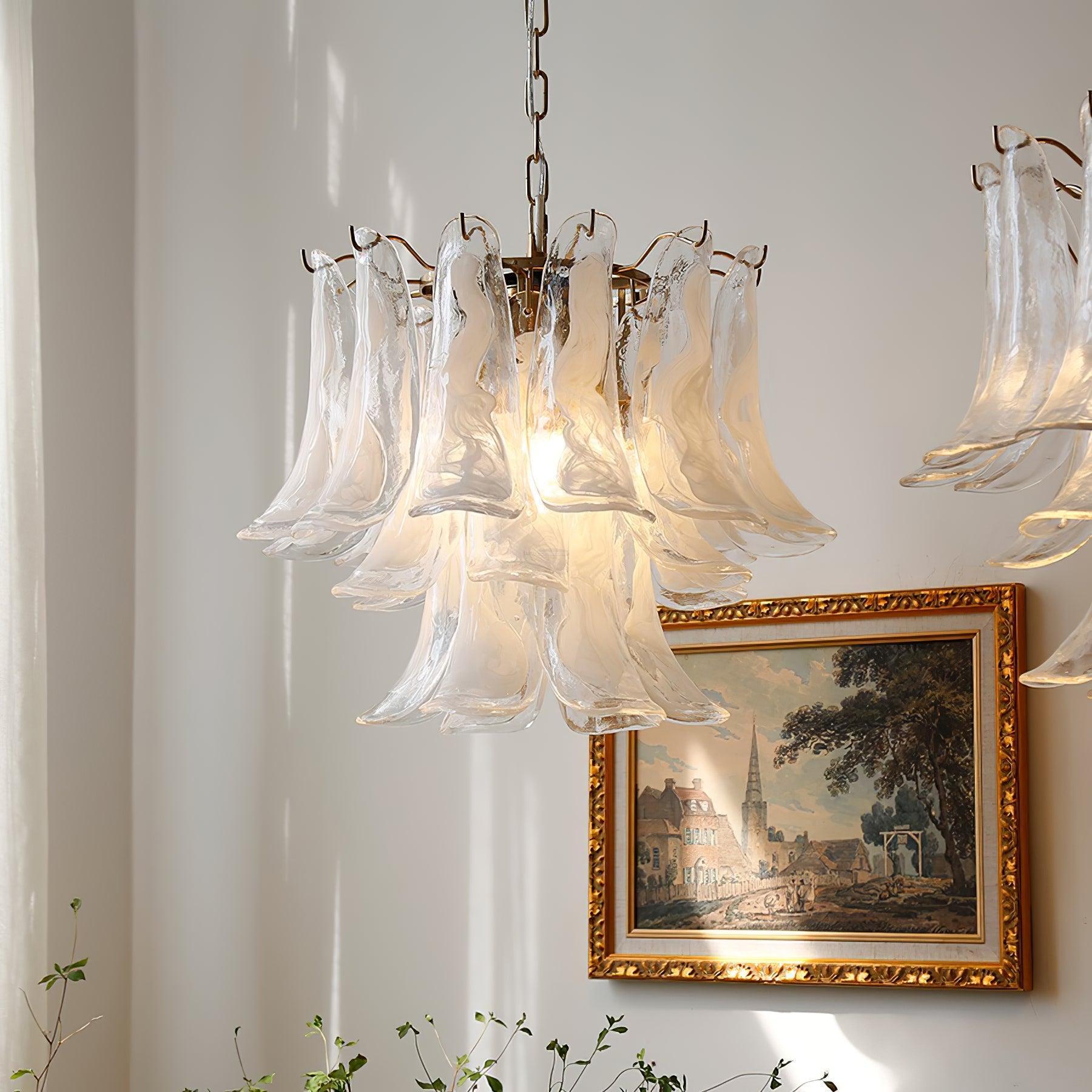 Glass Leaf Cascade Chandelier with 3/4 layer-Sylvia Space