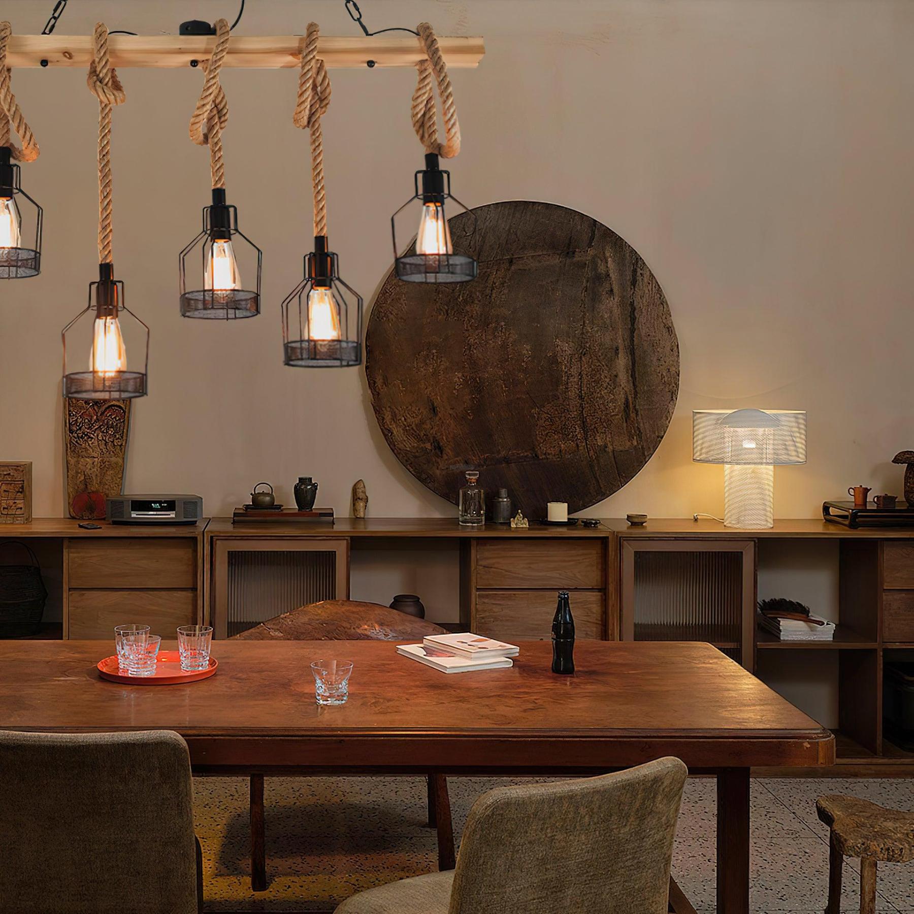 Hemp Rope Industrial Grenade Chandelier with 5/8 heads-Sylvia Space
