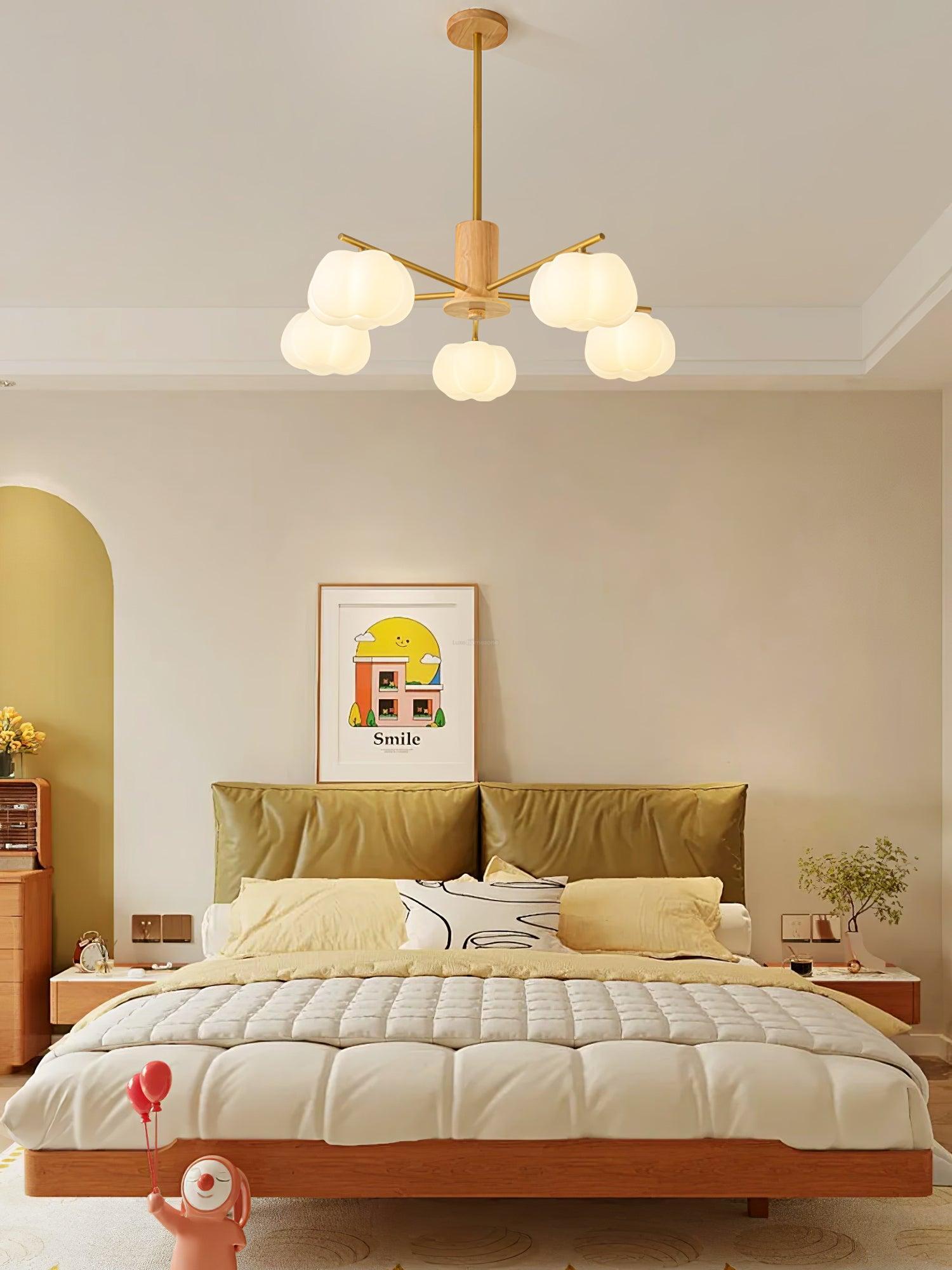 Wooden Cotton Balls Chandelier with 5/8 lamps-Sylvia Space