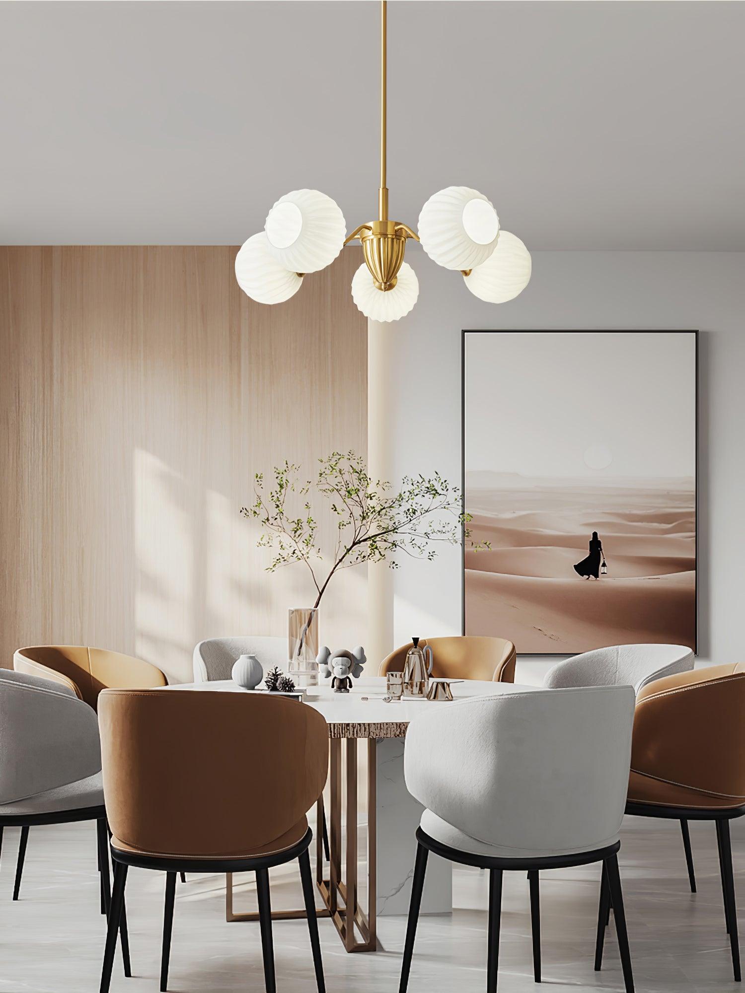 Ribbed Glass Ball Chandelier ∅ 31.5″-Sylvia Space