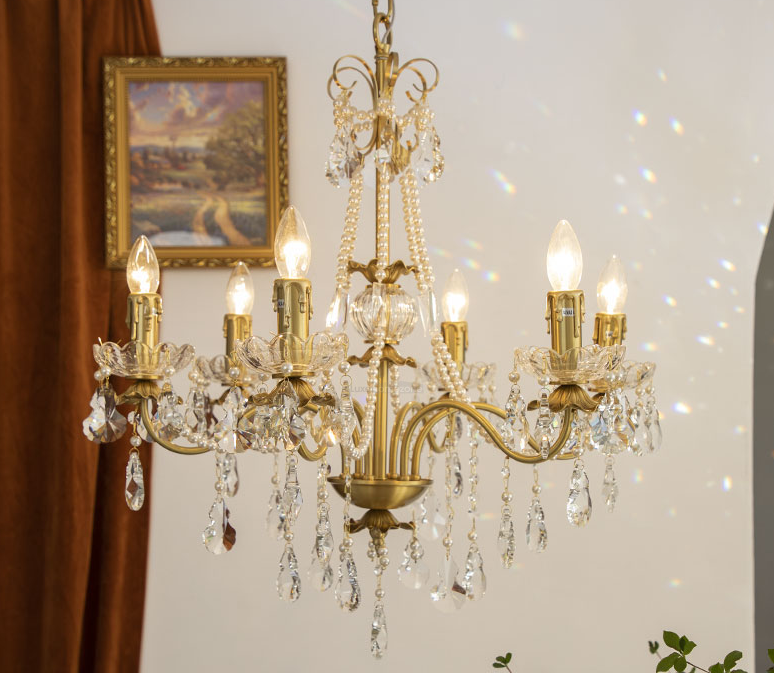 Crystal Pearl Candle Chandelier-Sylvia Space