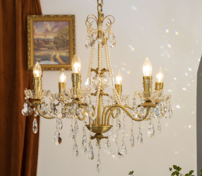 Crystal Pearl Candle Chandelier-Sylvia Space