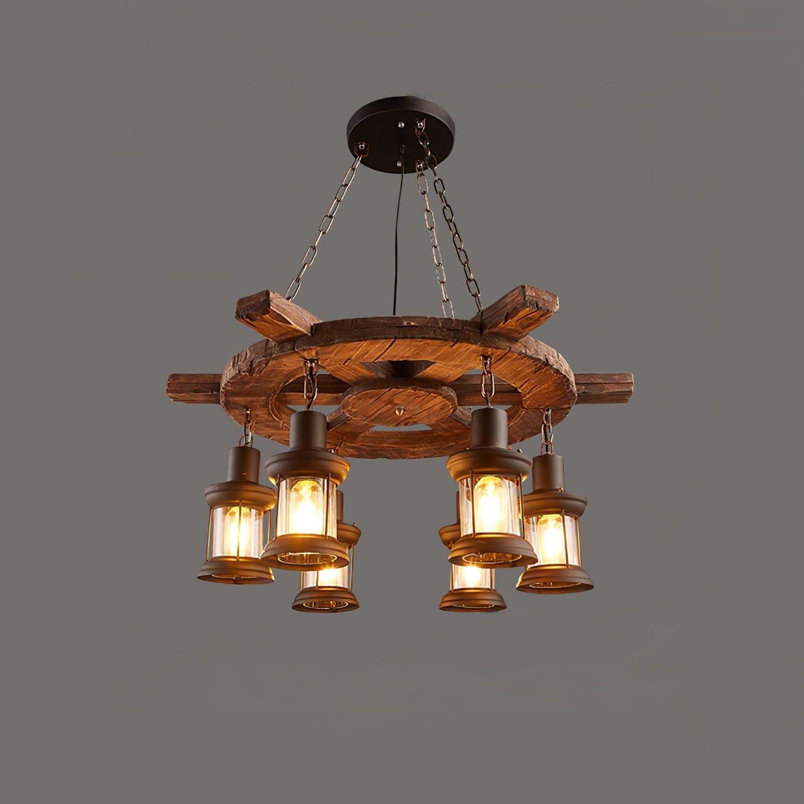 Nautical Industrial Style Wooden Chandelier with 1/3/6/8 heads-Sylvia Space