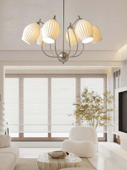 Ceramic Ribbed Chandelier with 4/6/8 heads-Sylvia Space