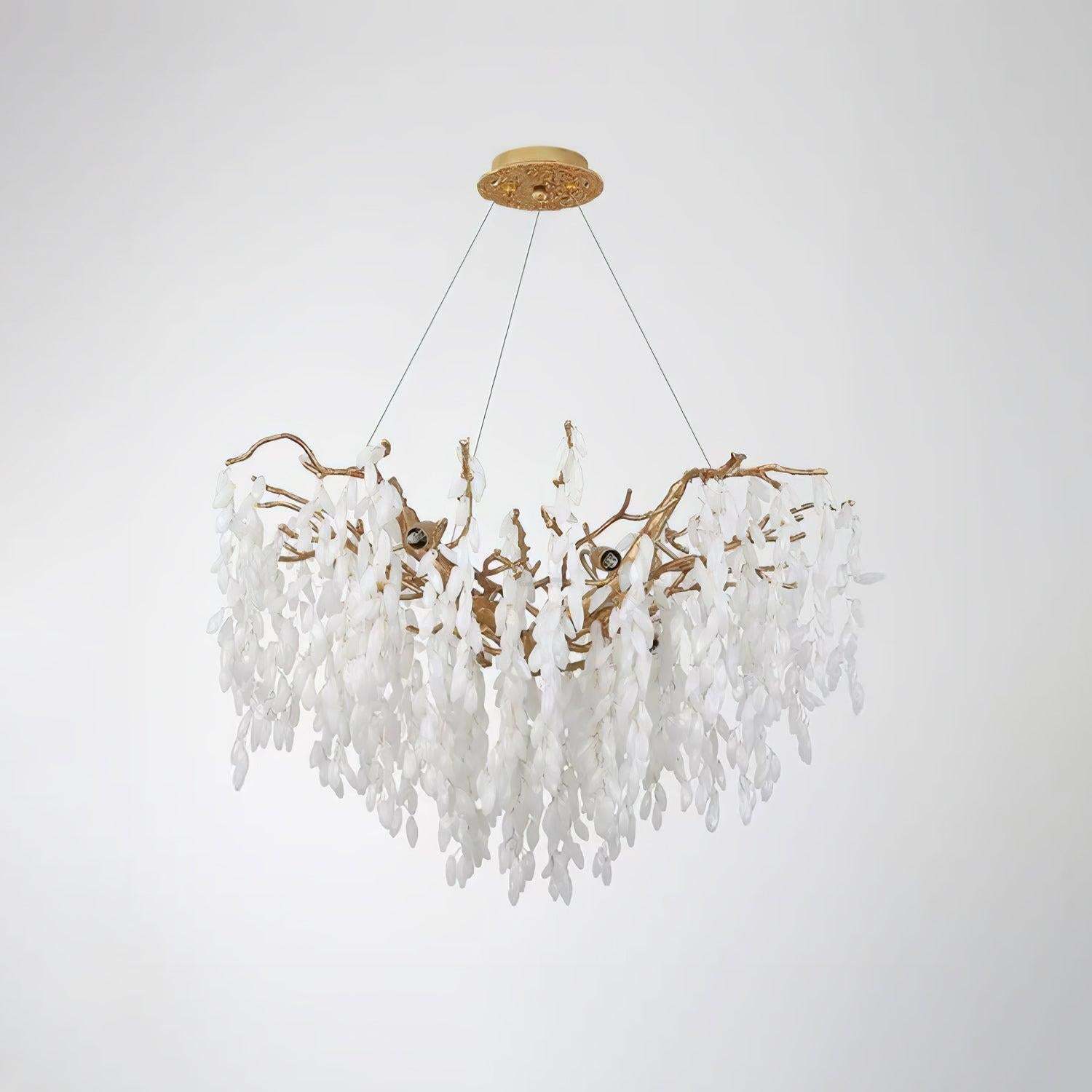White Jade Branch Brass Round Chandelier-Sylvia Space