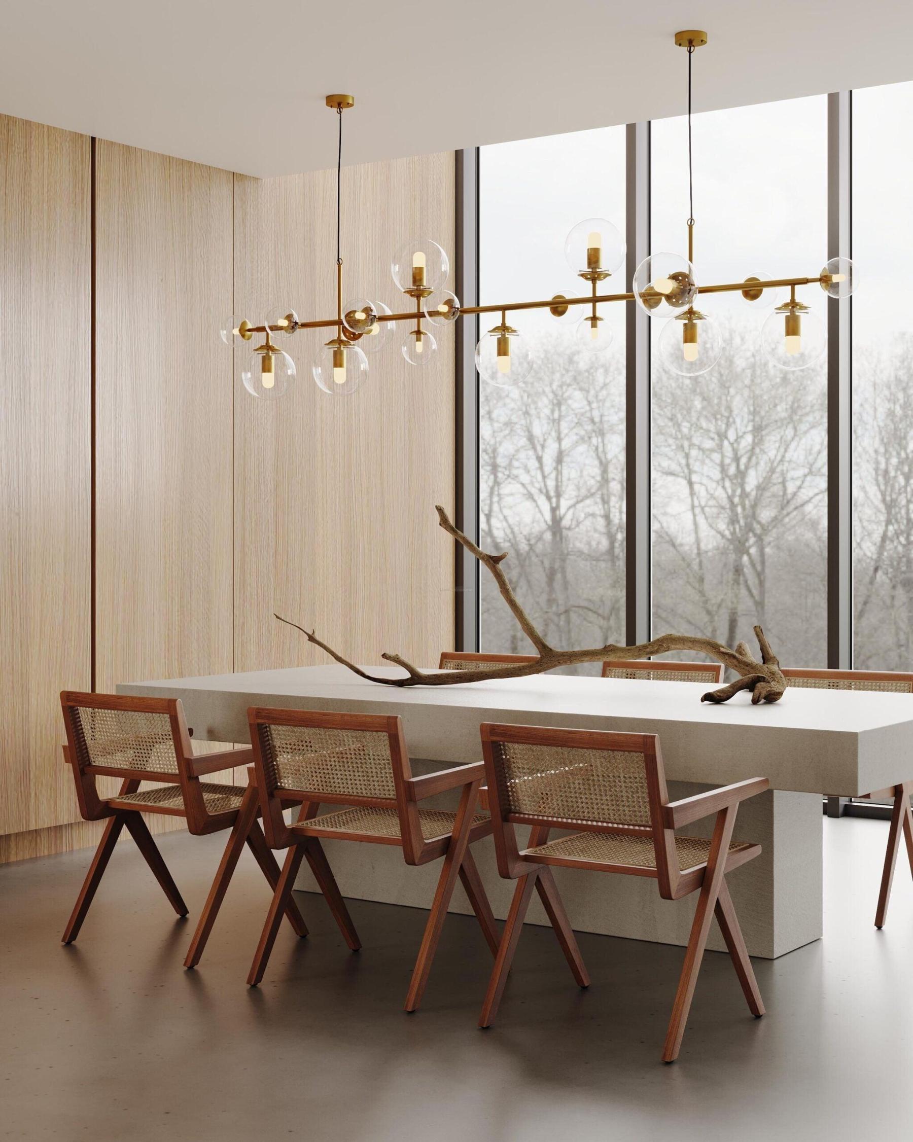 Brass Glass Globe Linear Chandelier-Sylvia Space