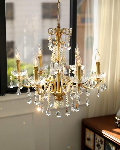 Crystal Pearl Candle Chandelier-Sylvia Space
