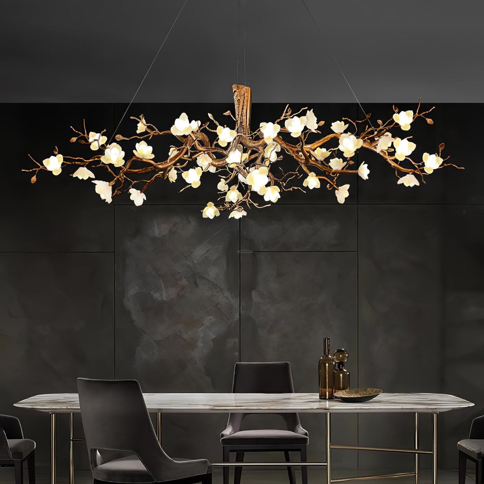 Flower Bloom Branch Type Brass Chandelier-Sylvia Space