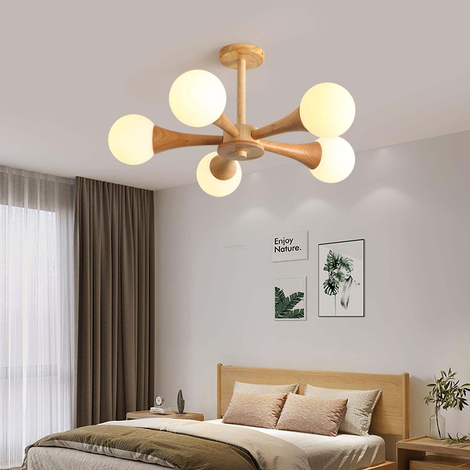 Wooden Nera Chandelier with 3/4/5 heads-Sylvia Space