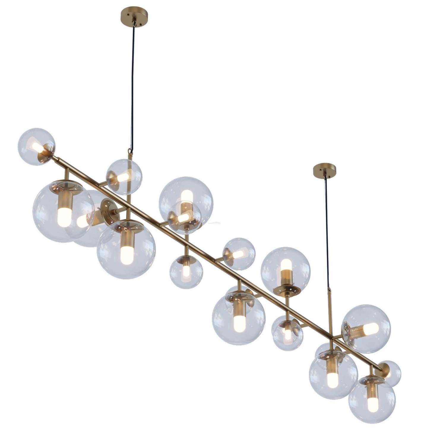 Brass Glass Globe Linear Chandelier-Sylvia Space