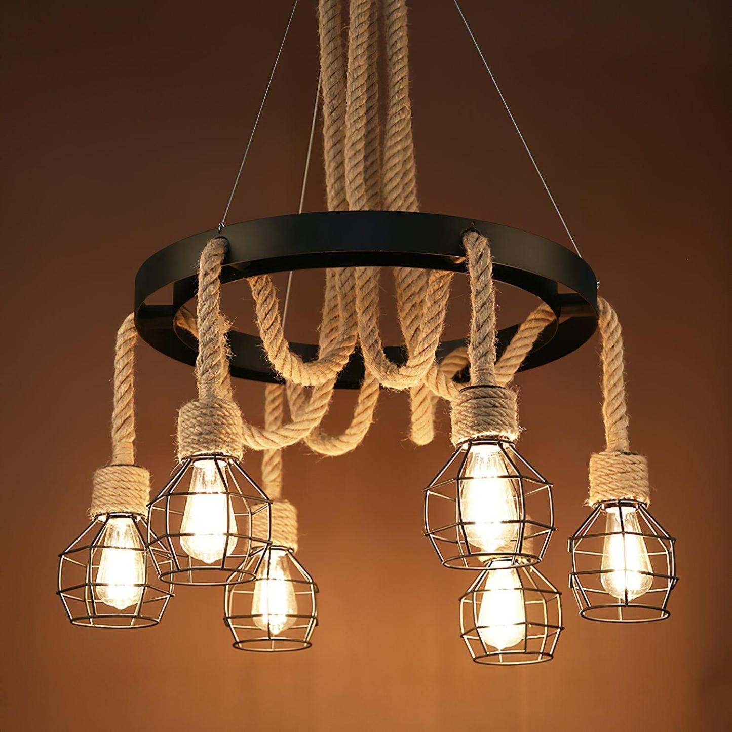 Hemp Rope Industrial Starfall Chandelier with 4/6/8 heads-Sylvia Space