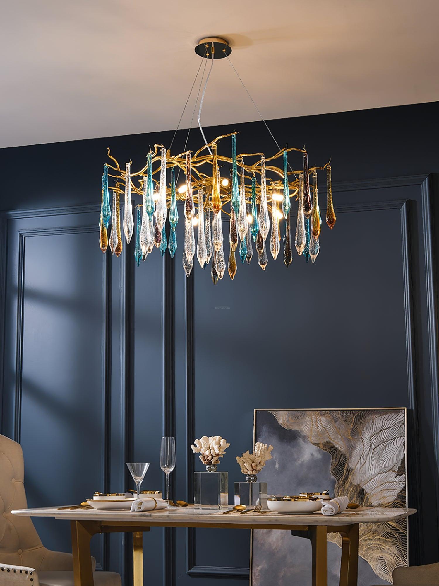 Gold Round Teardrop Style Chandelier-Sylvia Space
