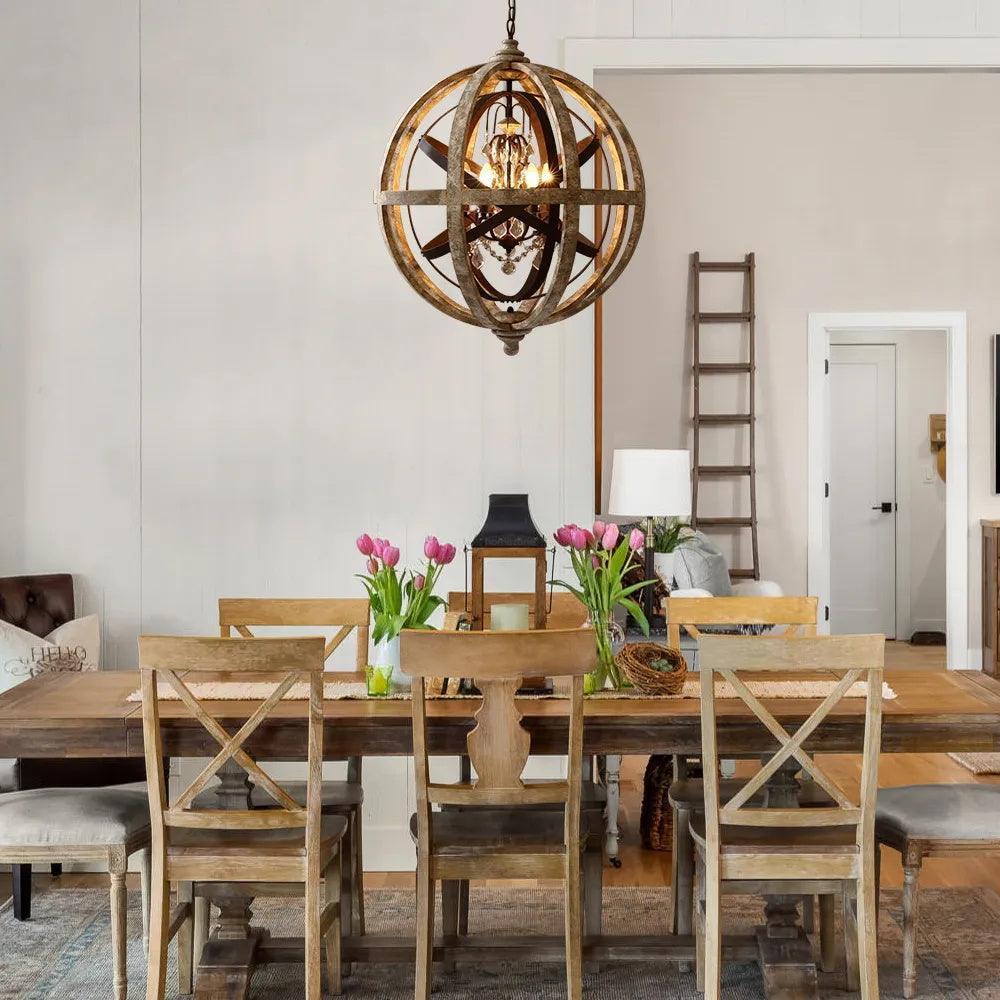 Retro Globe Weathered Chandelier Φ 11.8″-Sylvia Space