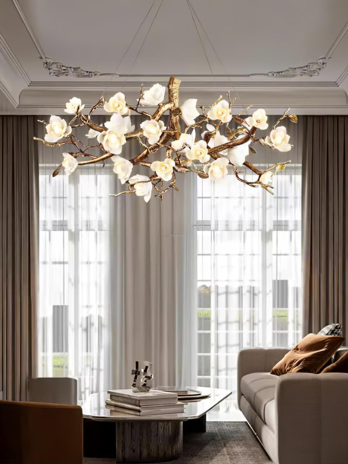 Flower Bloom Branch Type Brass Chandelier-Sylvia Space