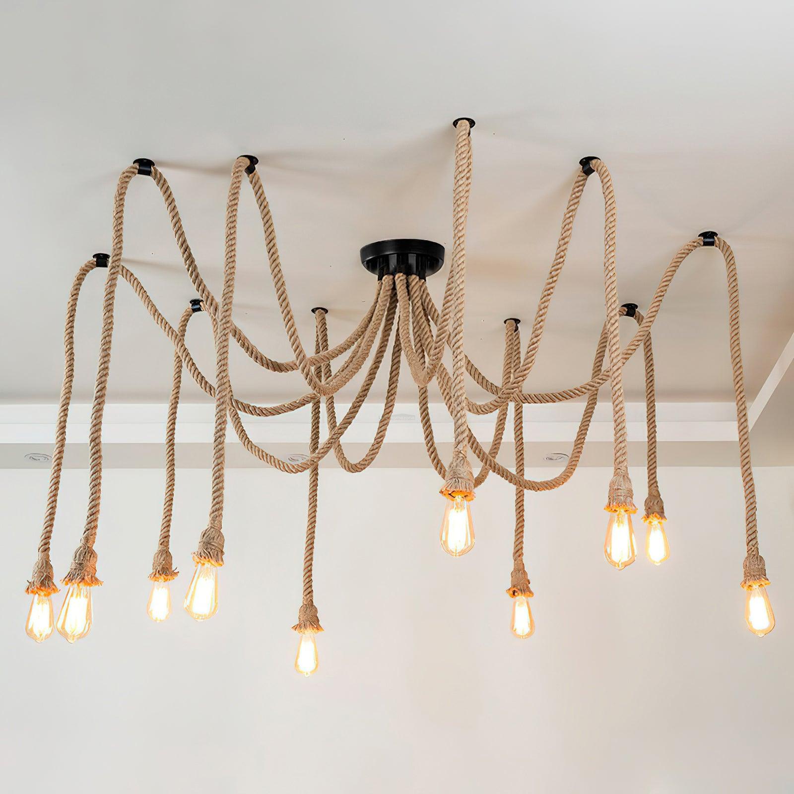 Hemp Rope Scattered Flower Chandelier ∅ 59.1″-Sylvia Space