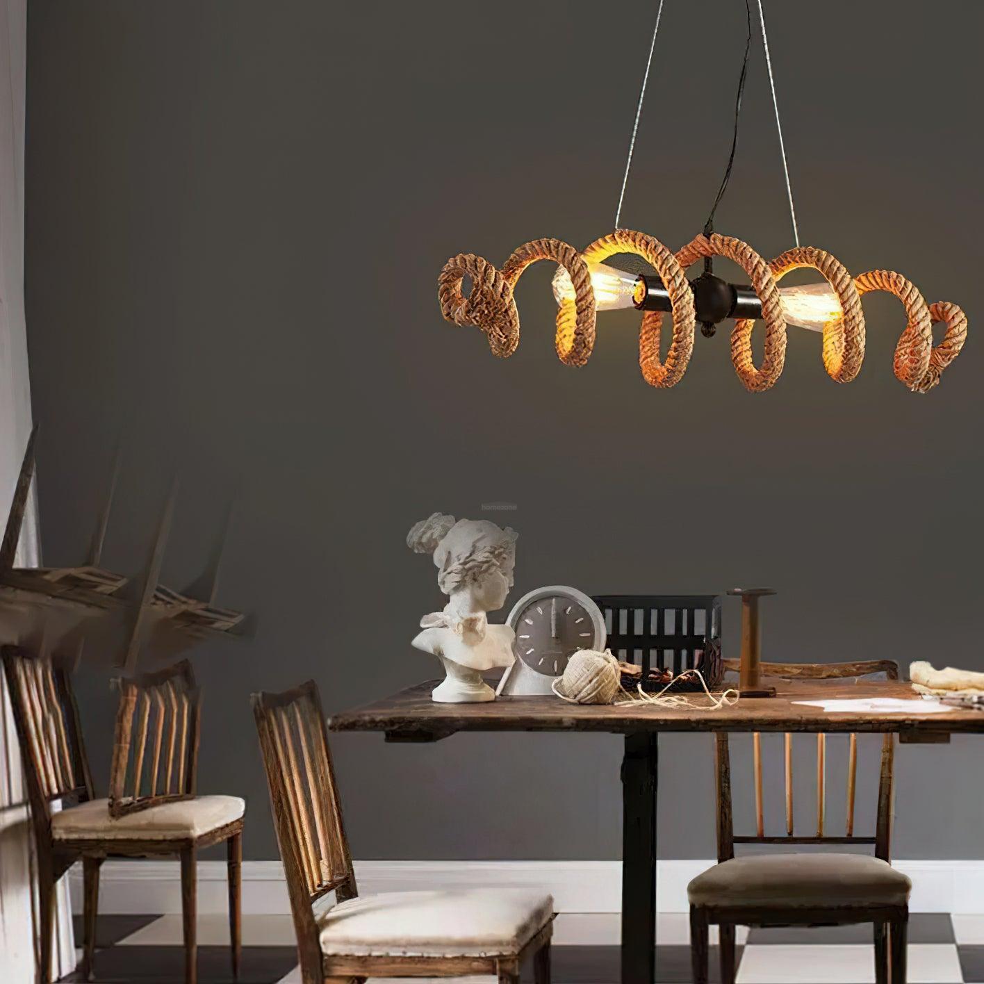 Hemp Rope Industrial Spiral Chandelier ∅ 31.5″-Sylvia Space