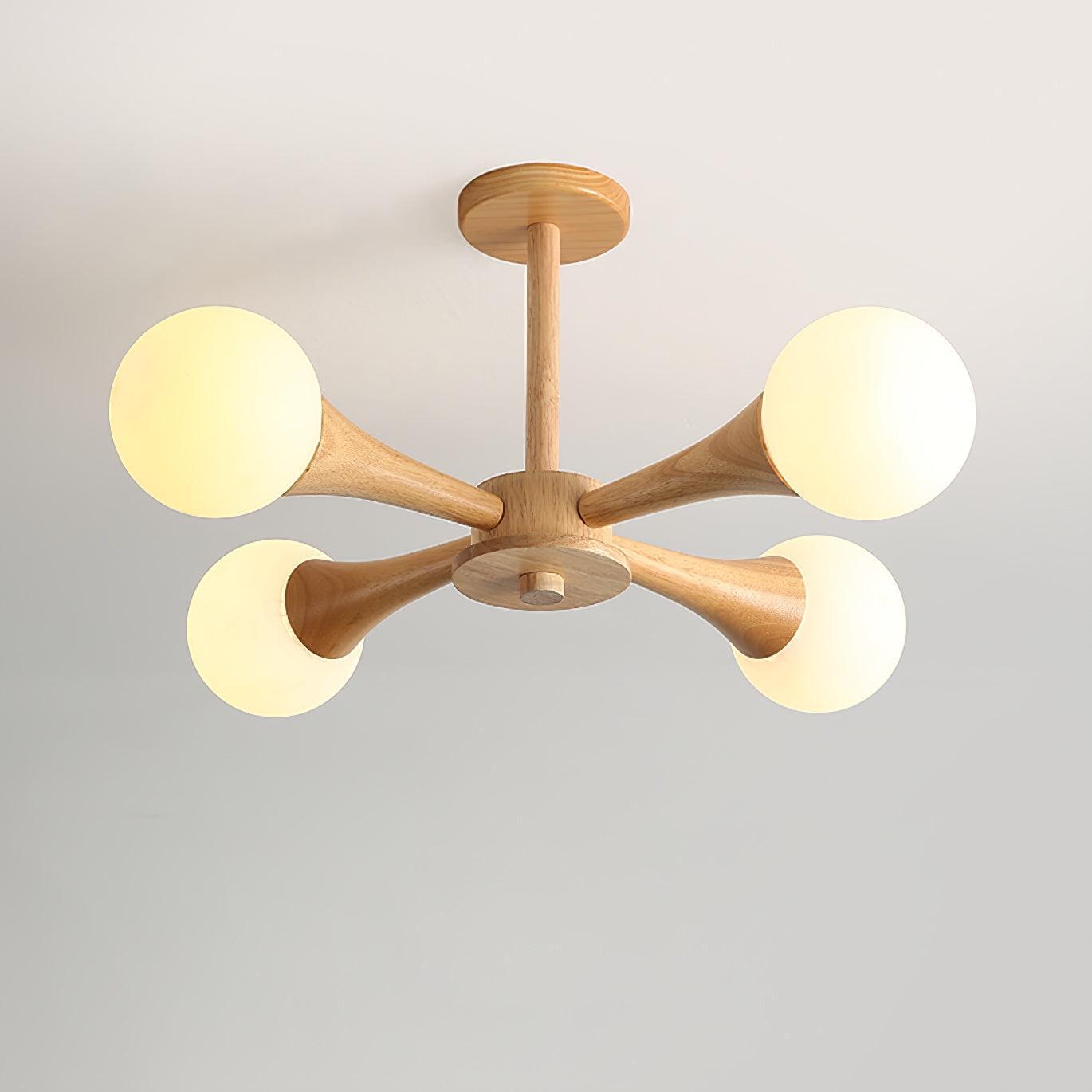 Wooden Nera Chandelier with 3/4/5 heads-Sylvia Space