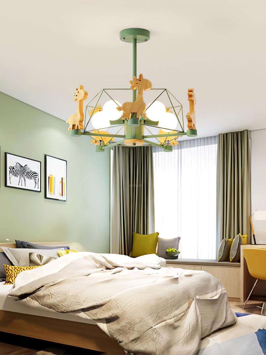 Lovely Deer Wooden Chandelier ∅ 20.8″-Sylvia Space