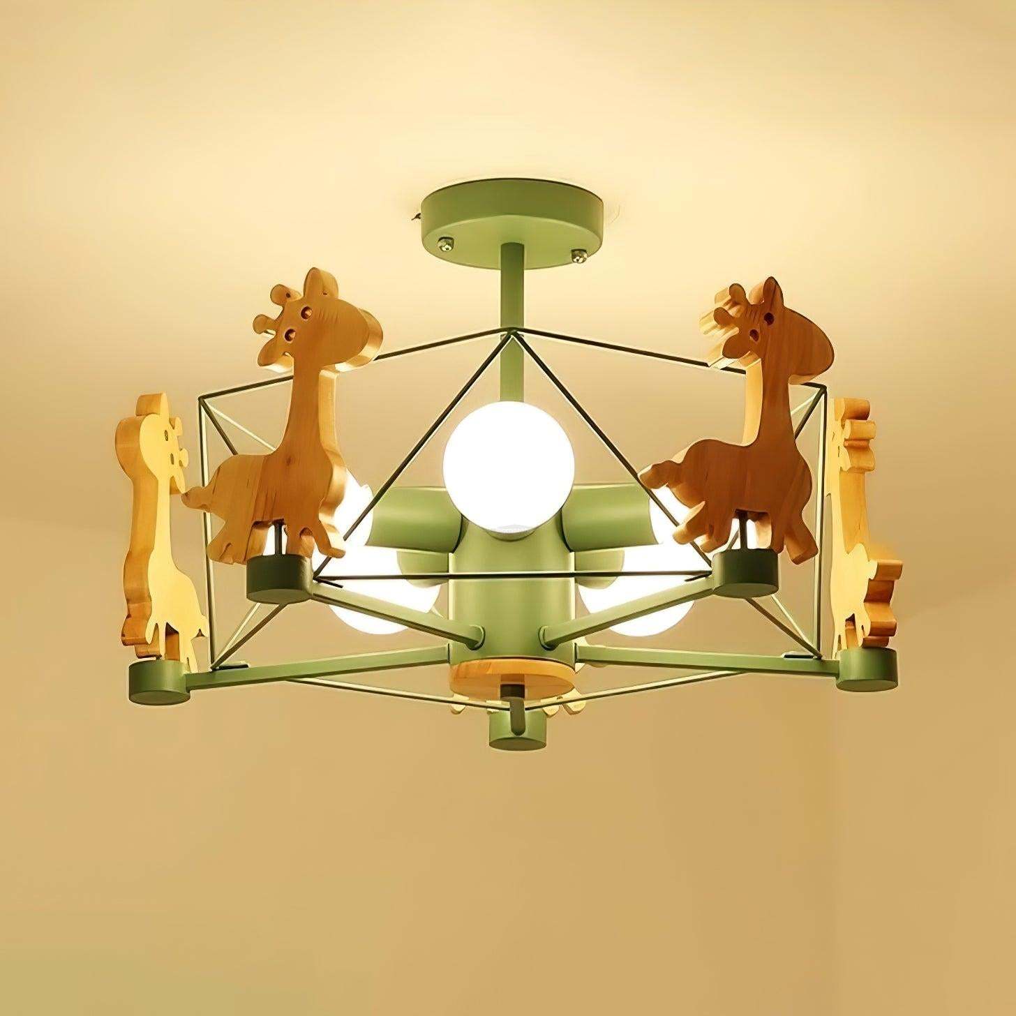 Lovely Deer Wooden Chandelier ∅ 20.8″-Sylvia Space