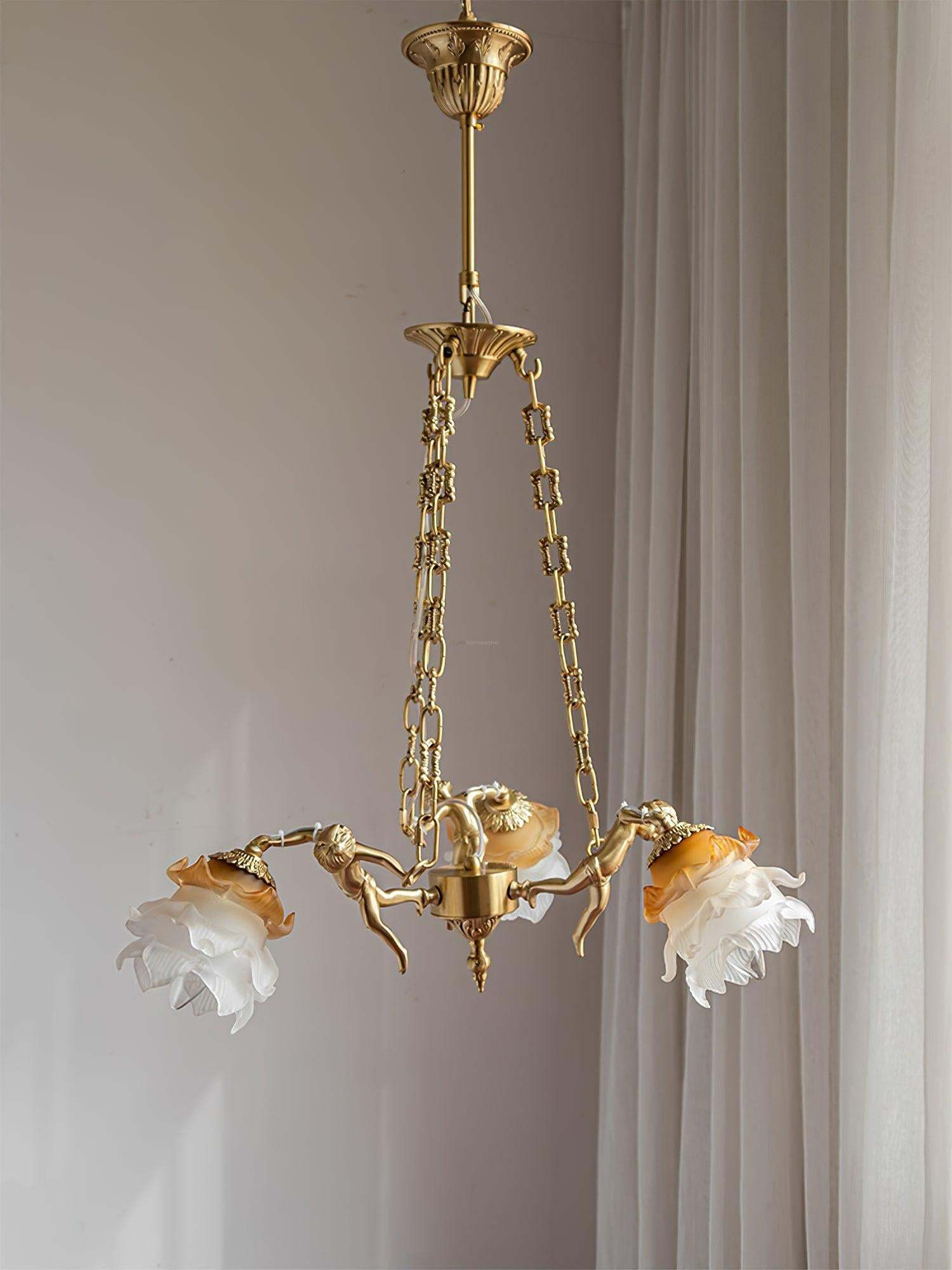 Putti Statuettes Brass Chandelier-Sylvia Space