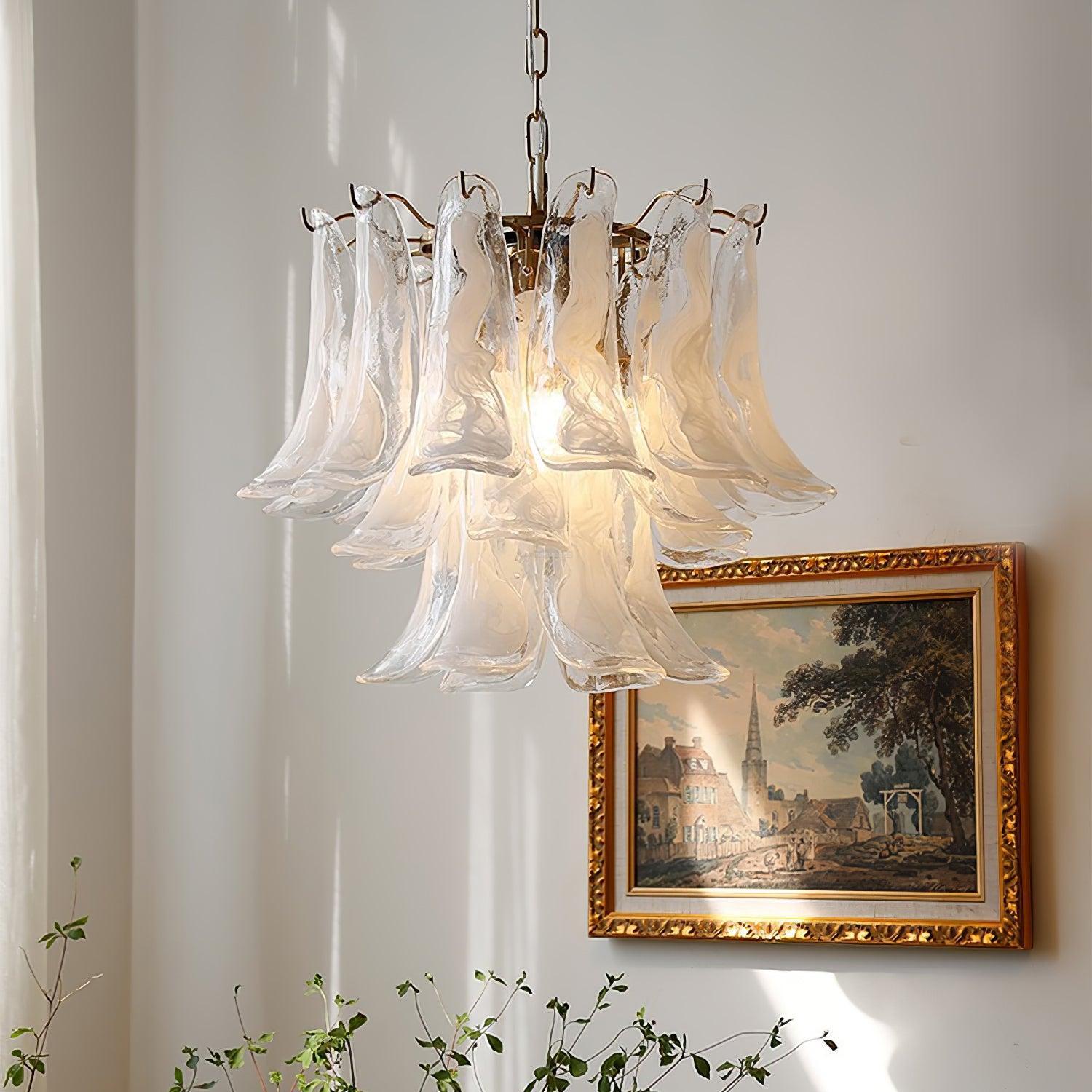 Glass Leaf Cascade Chandelier with 3/4 layer-Sylvia Space