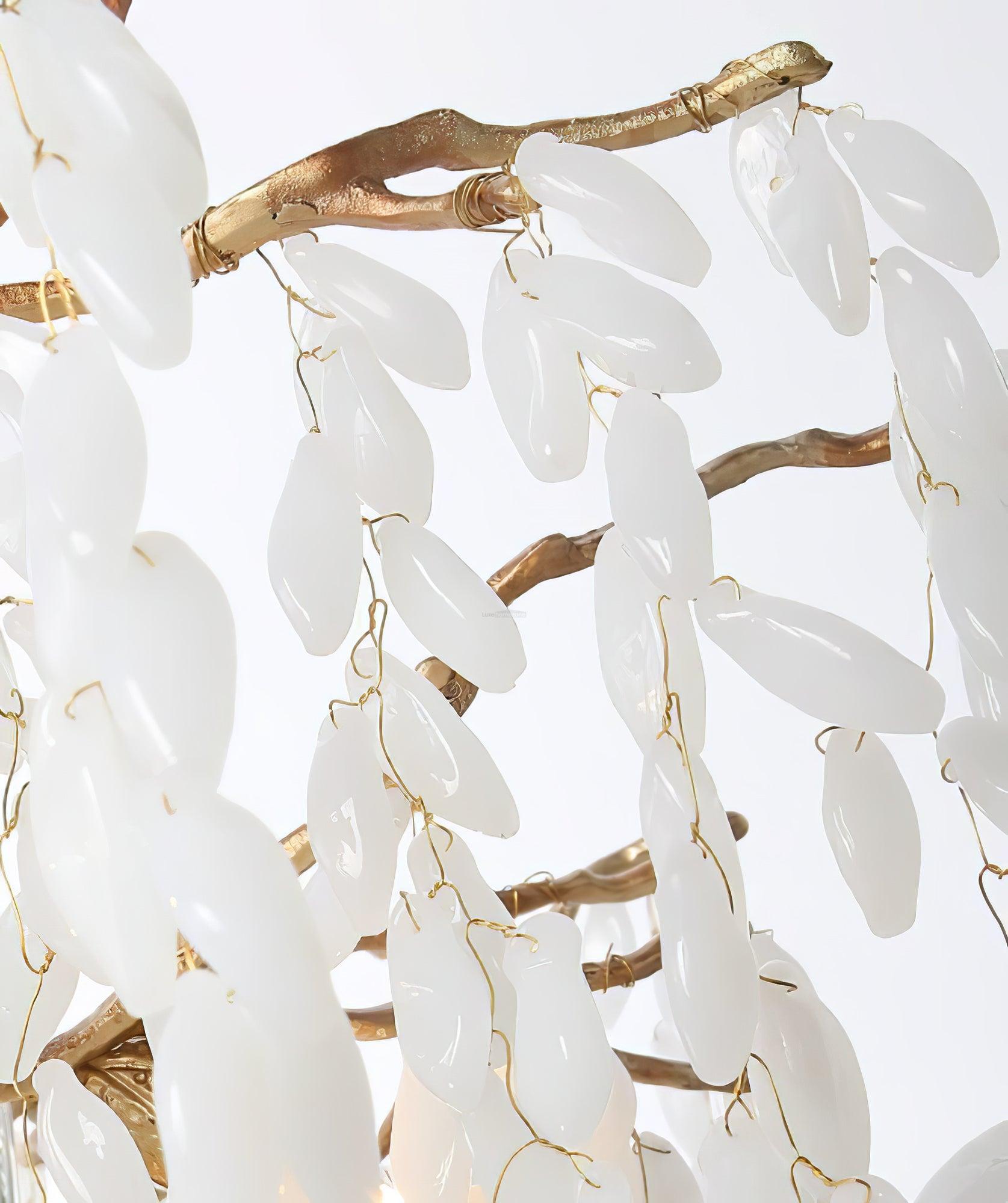 White Jade Branch Brass Round Chandelier-Sylvia Space