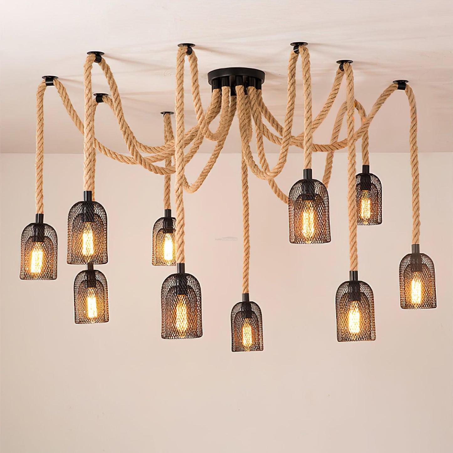 Hemp Rope Scattered Flower Chandelier ∅ 59.1″-Sylvia Space